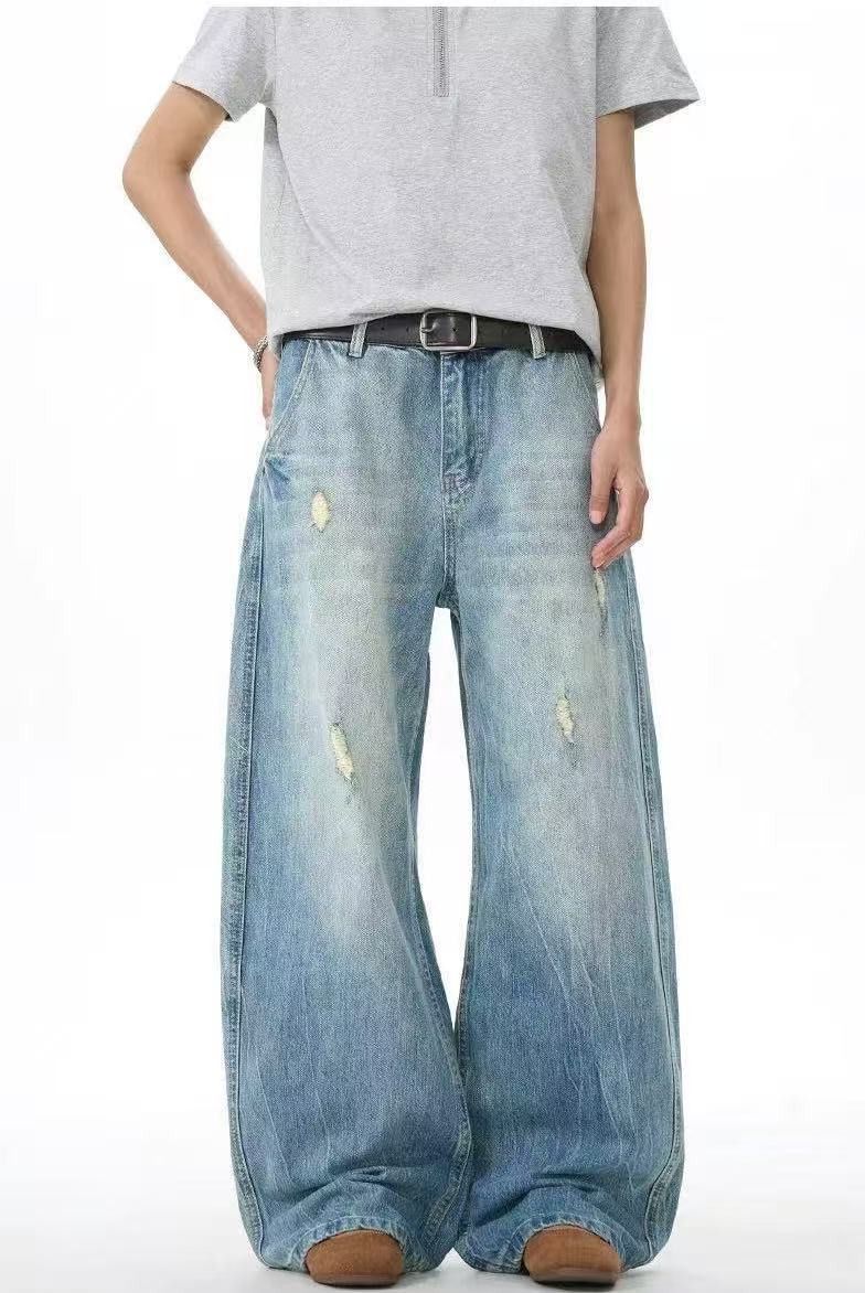 Vintage American men's loose wide-leg vintage ripped washed jeans Size US 32 / EU 48 - 2 Thumbnail