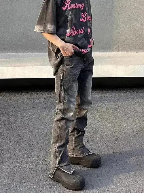 Japanese Brand × Jean Street Washed Gray Grunge Side Zip Micro Flared Jeans Size US 32 / EU 48 - 4 Thumbnail