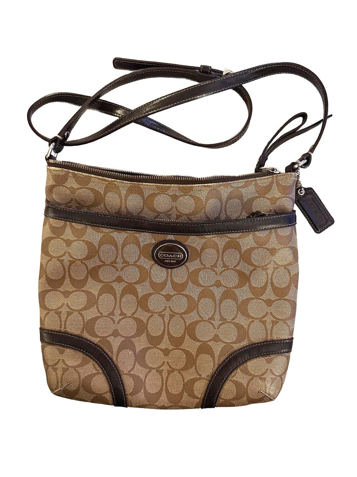 Coach Coach Signature Brown Crossbody Bag with Black Leather Trim Size ONE SIZE - 1 Thumbnail