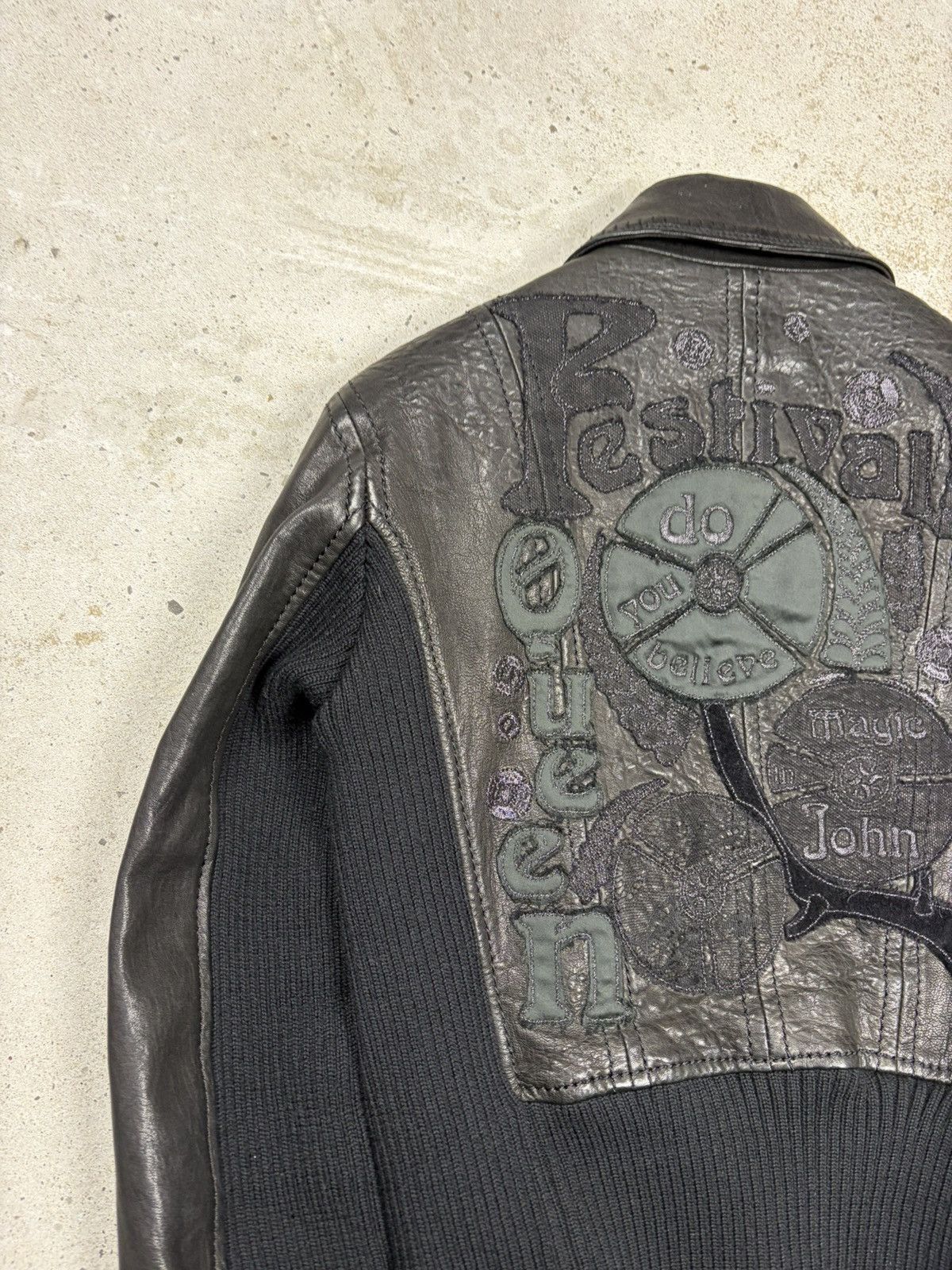 John Galliano John Galliano 2000s Black Embroidery Leather Bomber Jacket Size M / US 6-8 / IT 42-44 - 8 Thumbnail