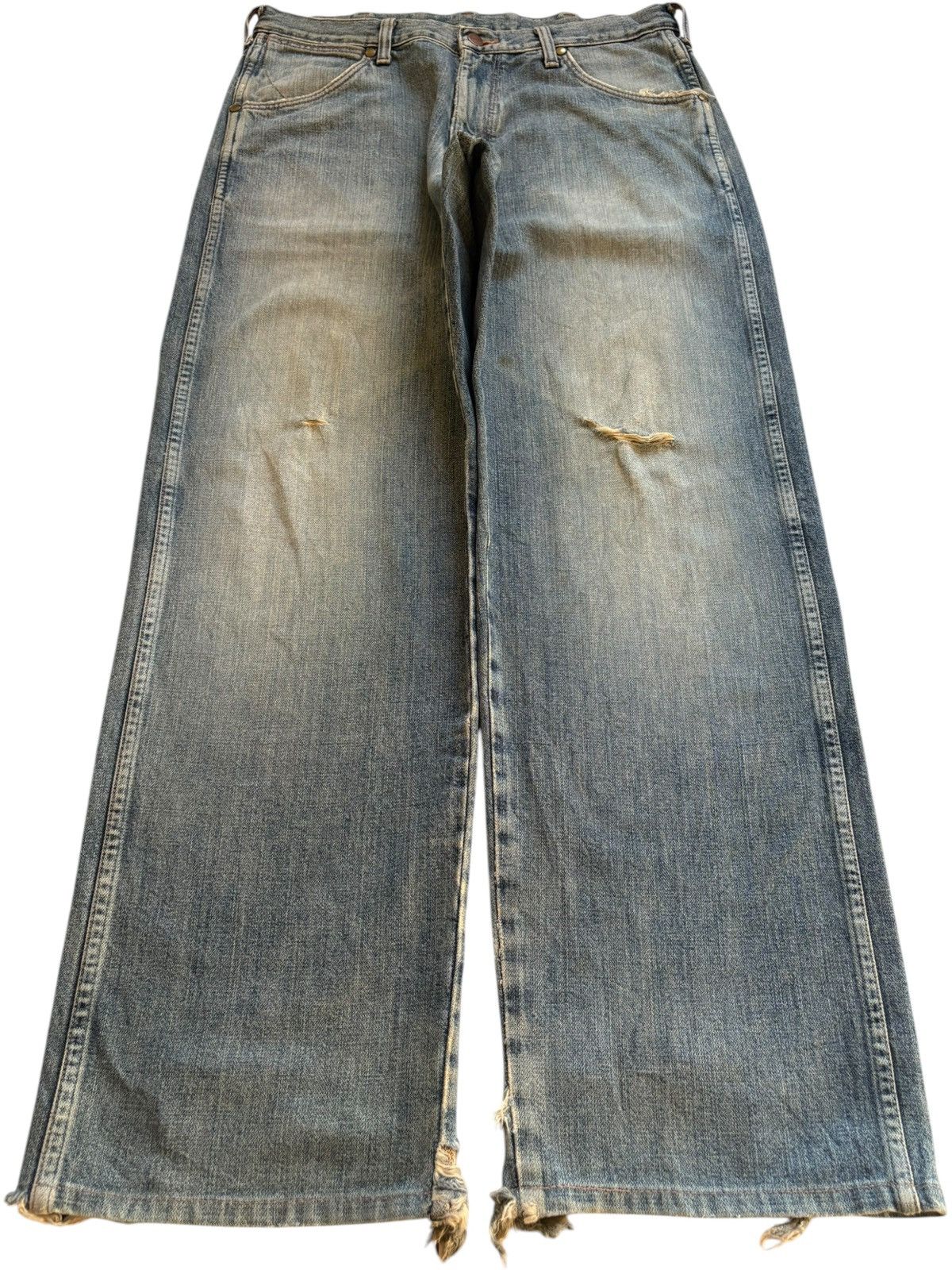 Japanese Brand × Wrangler Vintage Wrangler Rusty Mud Wash Distress Rip Baggy Jeans Size US 33 - 1 Thumbnail