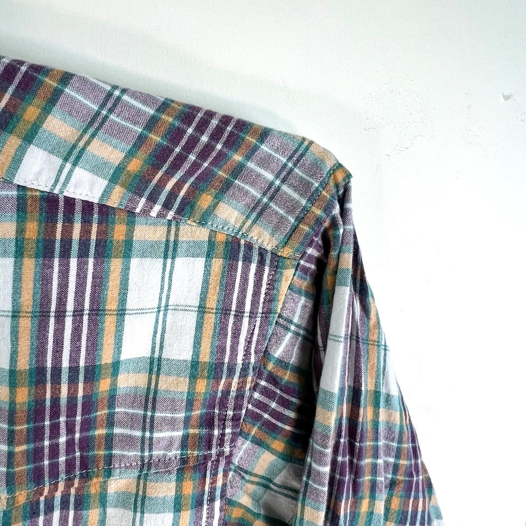 Walls VINTAGE Wall's Ranch Wear Cotton Plaid Pearl-Snap Shirt Men Large Purple Cowboy Western Long Sleeve Size US L / EU 52-54 / 3 - 2 Thumbnail
