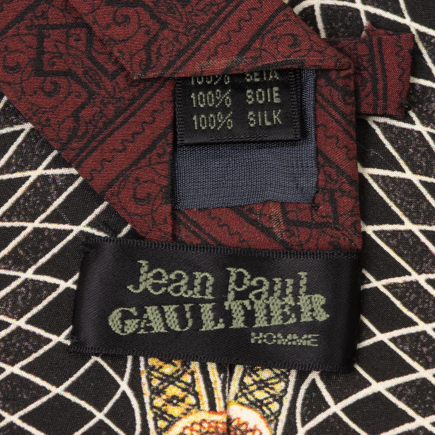 Jean Paul Gaultier Silk Tie with Bill Print in Wine and Black Size ONE SIZE - 13 Thumbnail
