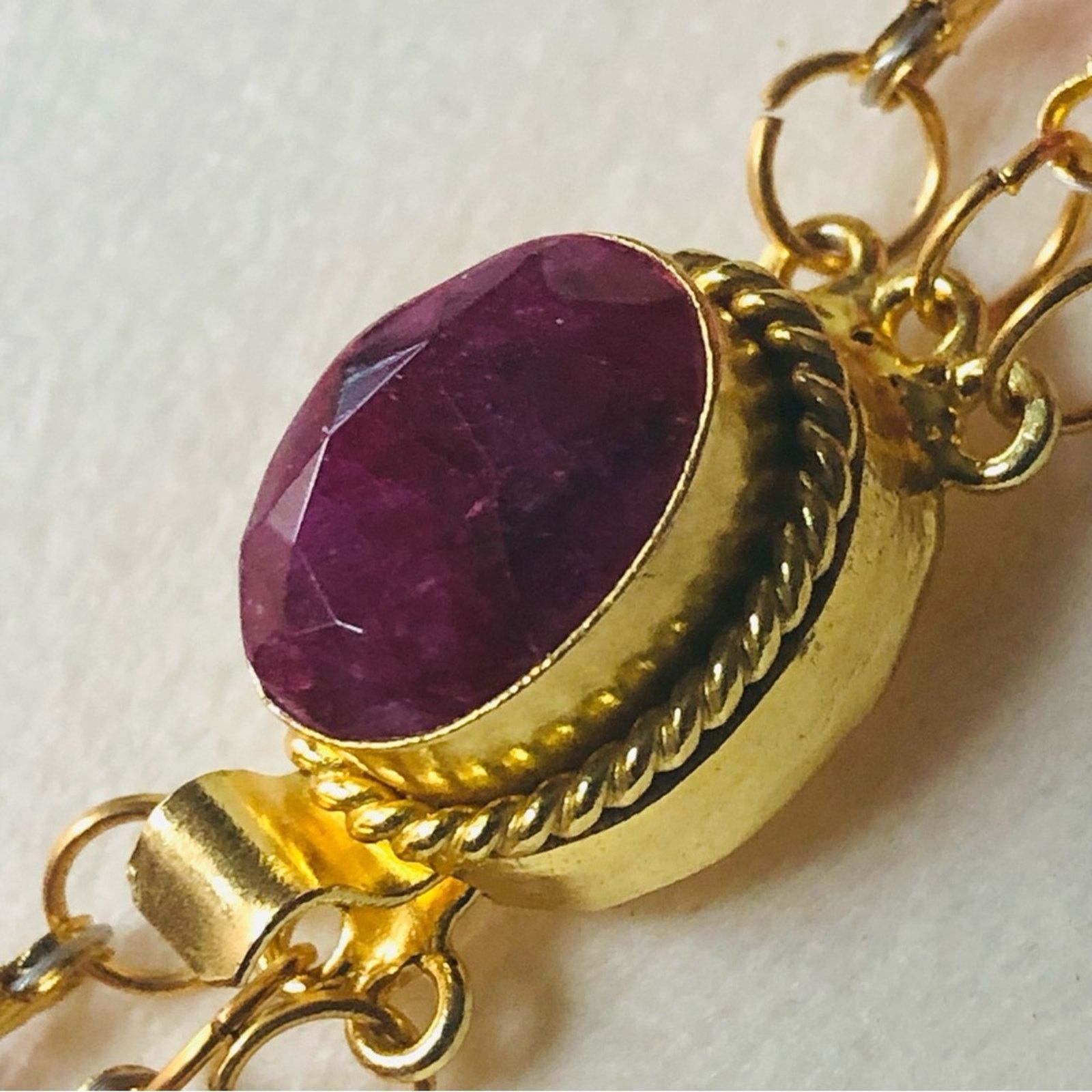 Handmade Handcrafted triple strand rose pearl genuine ruby necklace Size ONE SIZE - 9 Thumbnail