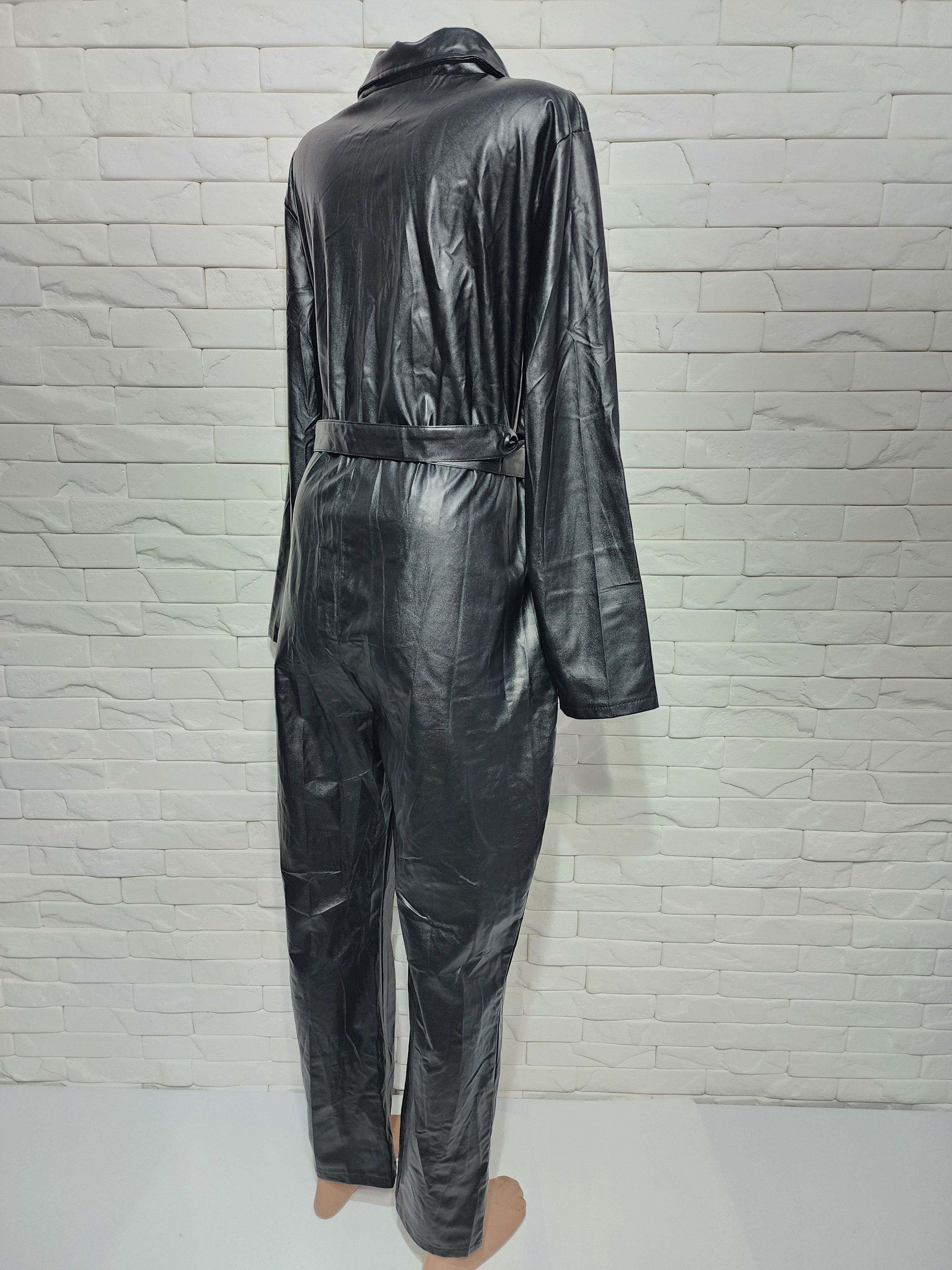 Other Women's black jumpsuit made of artificial leather. Size 40" / US 18 - 5 Thumbnail