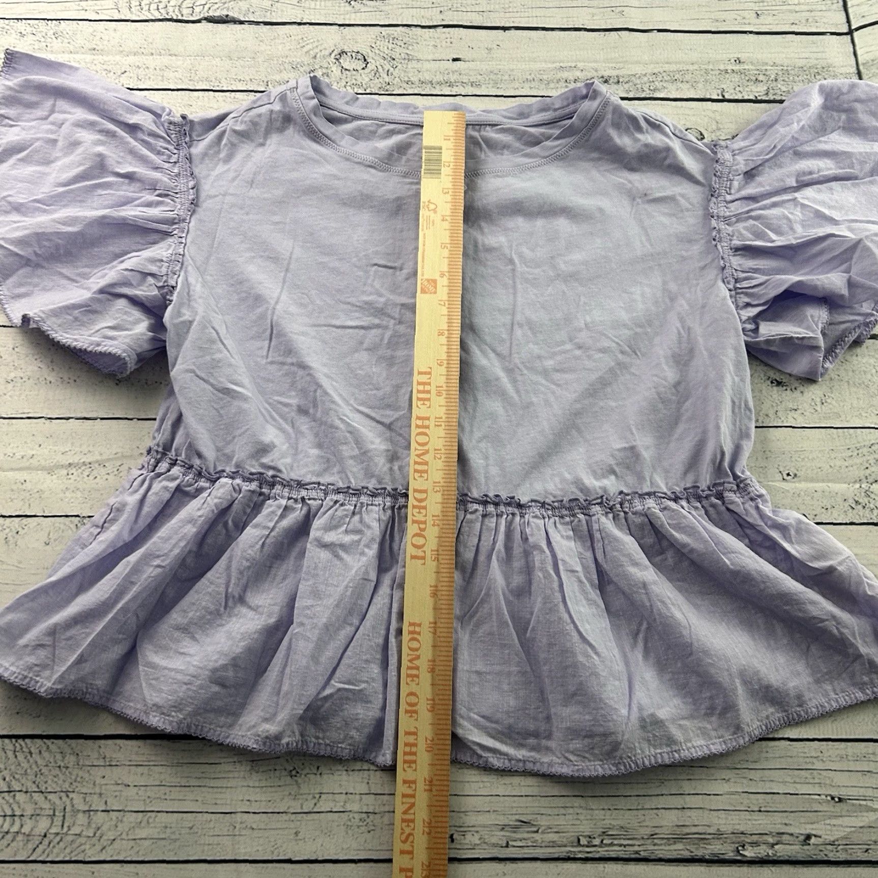 Anthropologie Anthropologie Shirt Women's XS Purple Short Flutter Sleeve Cotton Box Ruffle Top Size XS / US 0-2 / IT 36-38 - 3 Thumbnail