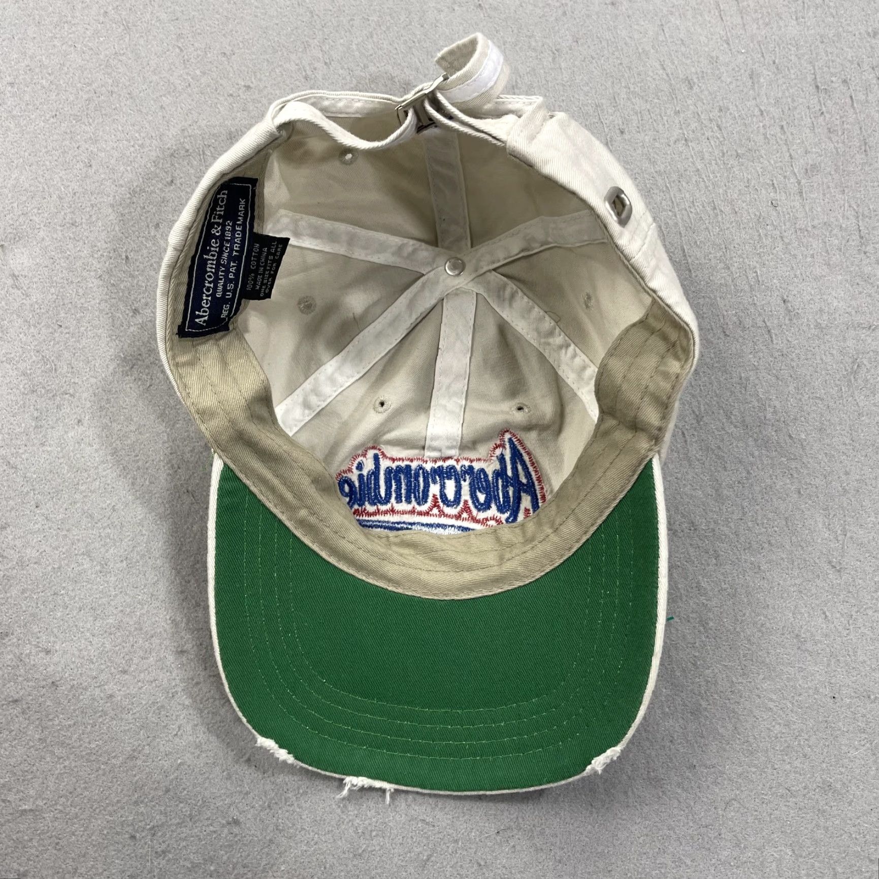 Abercrombie & Fitch VINTAGE Abercrombie & Fitch Hat Adult Beige Script Distressed Dad Cap 90s Y2K Size ONE SIZE - 4 Thumbnail