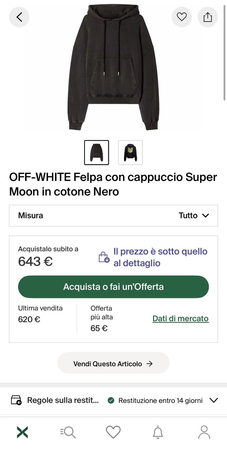 Off-White Off-White Super Moon Hoodie with Vintage Effect Size US XS / EU 42 / 0 - 4 Thumbnail