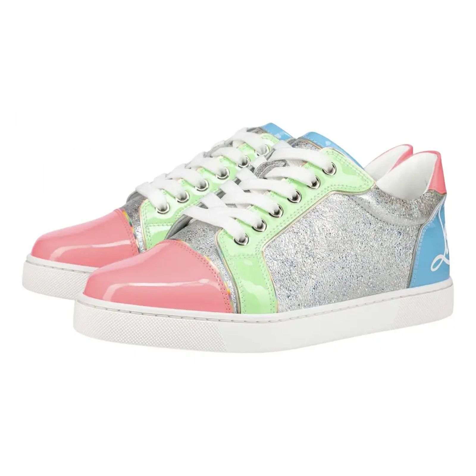 Christian Louboutin Fun Vieira Flat Patent Pink Silver Blue Low Top Sneaker 36.5 Size US 6.5 / IT 36.5 - 1 Thumbnail