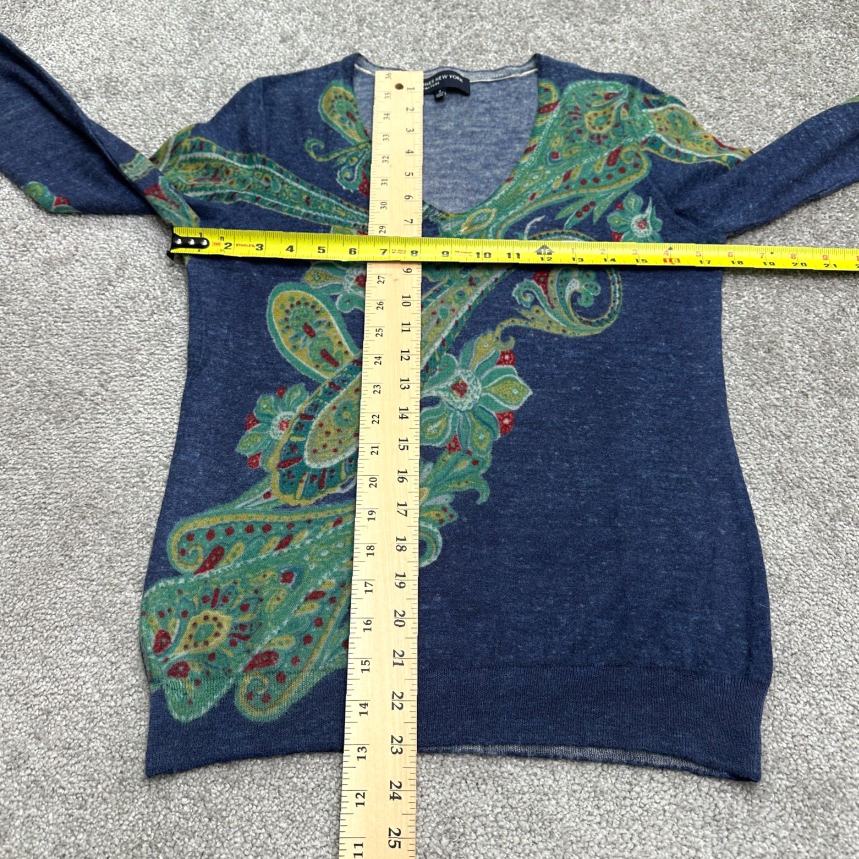 Jones New York Jones New York Wool Pullover Sweater Women S Blue Paisley V-Neck Lightweight Size S / US 4 / IT 40 - 7 Thumbnail