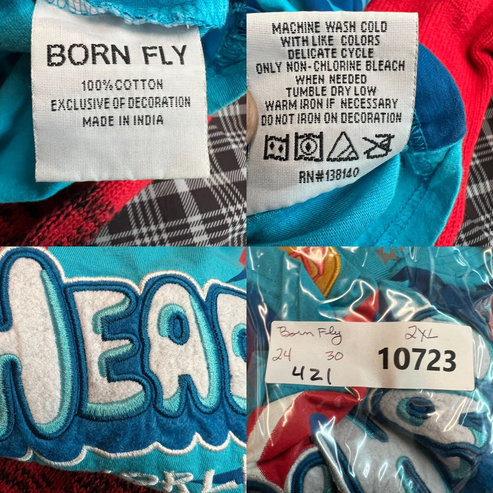 Born Born Fly Stay Fly "Fly Heads" Graphic Print T-Shirt Mens 2XL Blue Short Sleeve Crew Neck Embroidered Lightweight Size US XXL / EU 58 / 5 - 8 Thumbnail