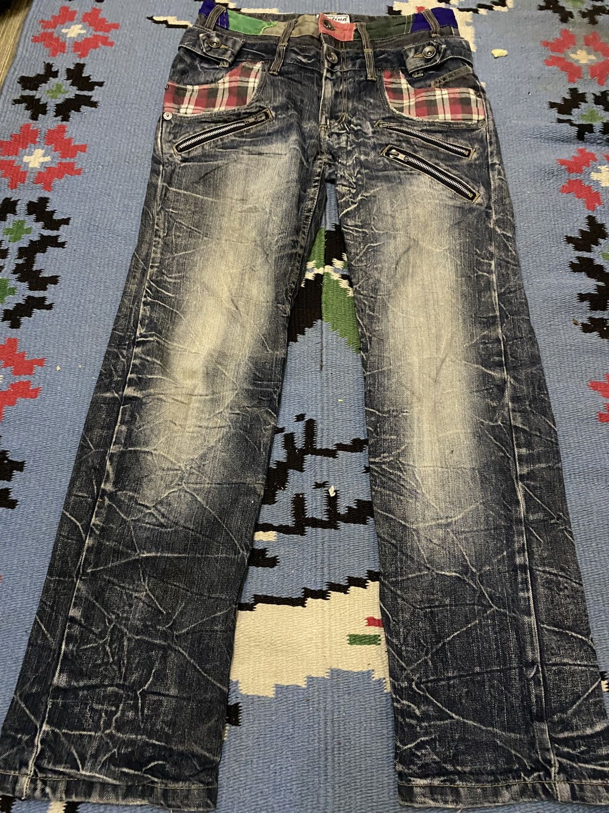 Japanese Brand DISTRESSED DENIM PATINA DOUBLE WAIST LIGHTNING SPARK JEAN Size US 30 / EU 46 - 3 Thumbnail