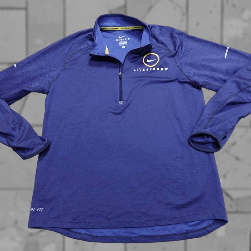 Nike Nike Mens Sweater Medium Blue 1/4 Zip Thumb Holes Livestrong Poly Wool Blend Size US M / EU 48-50 / 2 - 1 Thumbnail