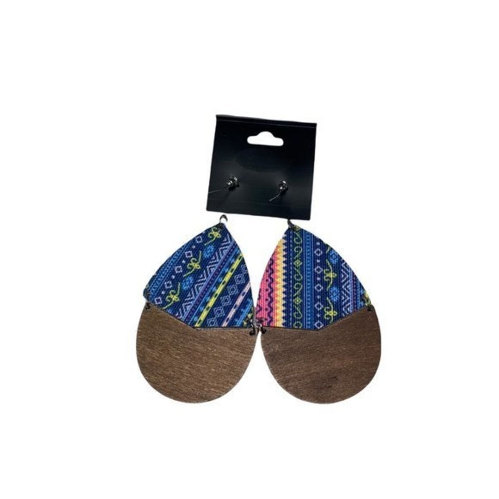 Other NWT Wooden Fabric Covered Boho Aztec Dangle Earrings Blue Size ONE SIZE - 4 Thumbnail