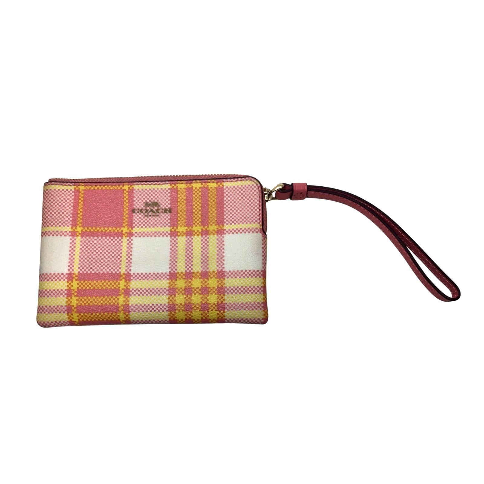 Coach Coach Corner Zip Wristlet - Garden Plaid Print Taffy & Gold Size ONE SIZE - 1 Thumbnail