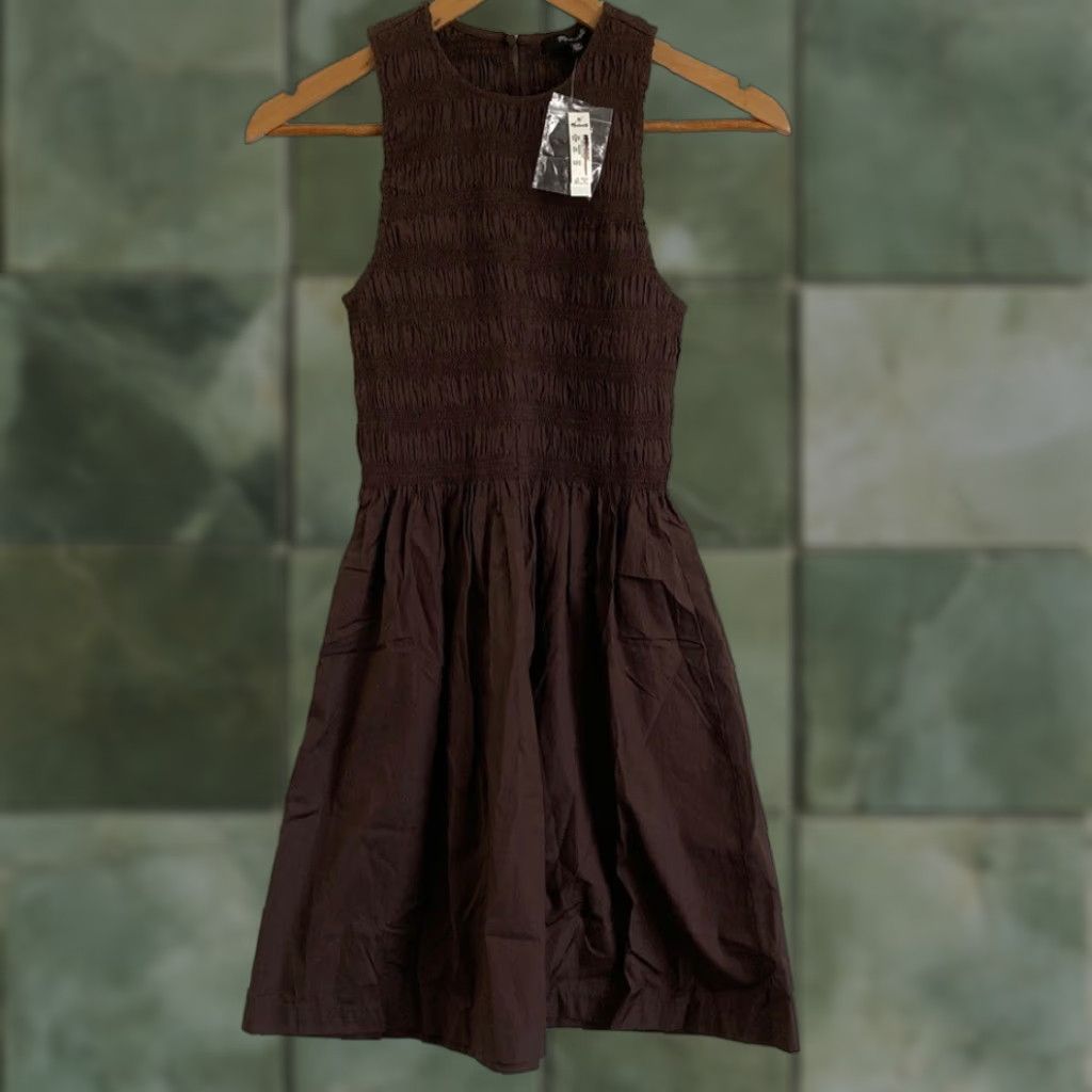 plus size prom dresses burgundy Contrast midi dress XS/S / Mustard/ Brown / 100% Cotton