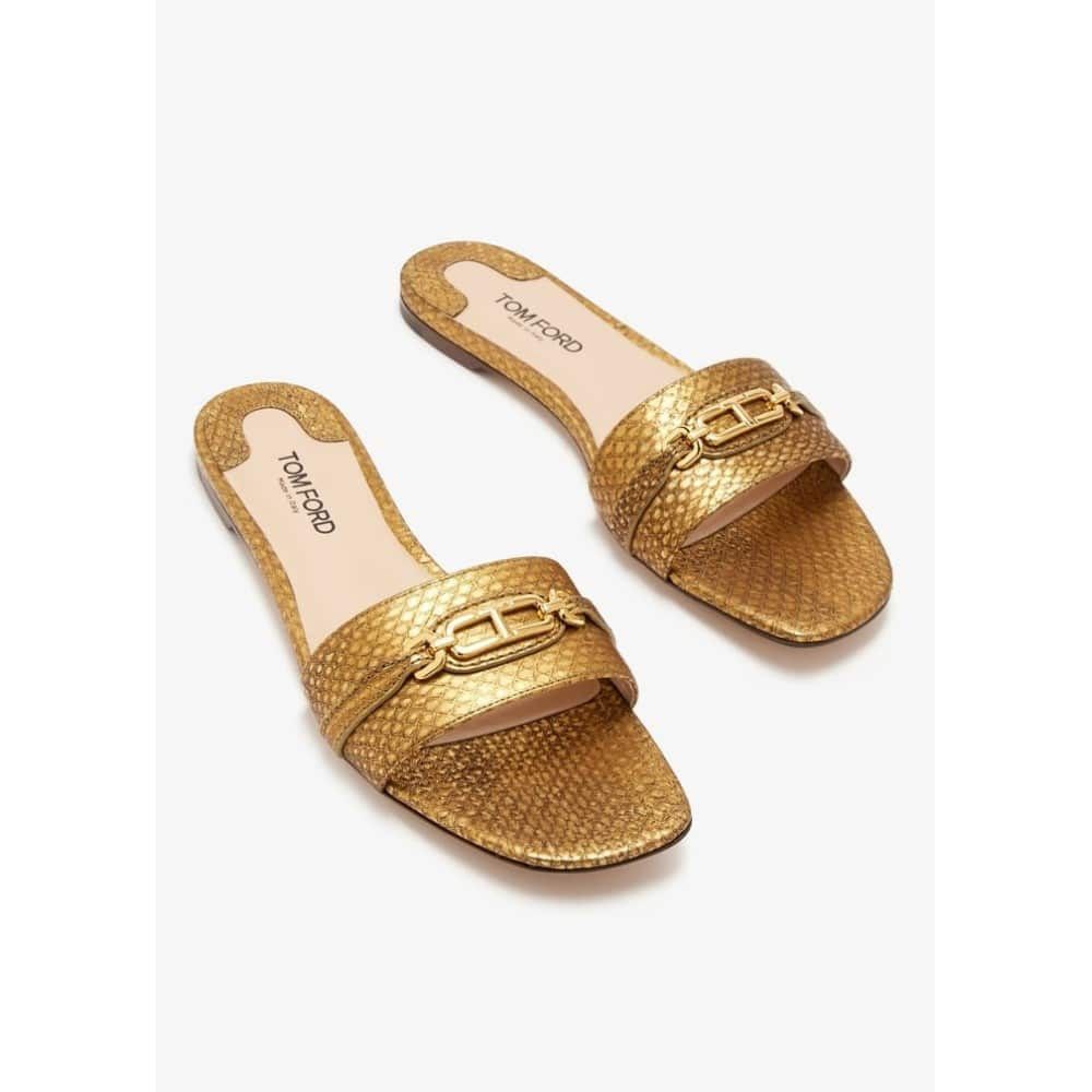 Tom Ford o1loc1c1025 W3526 Snake Effect Slides in Gold Size US 11 / IT 41 - 3 Thumbnail