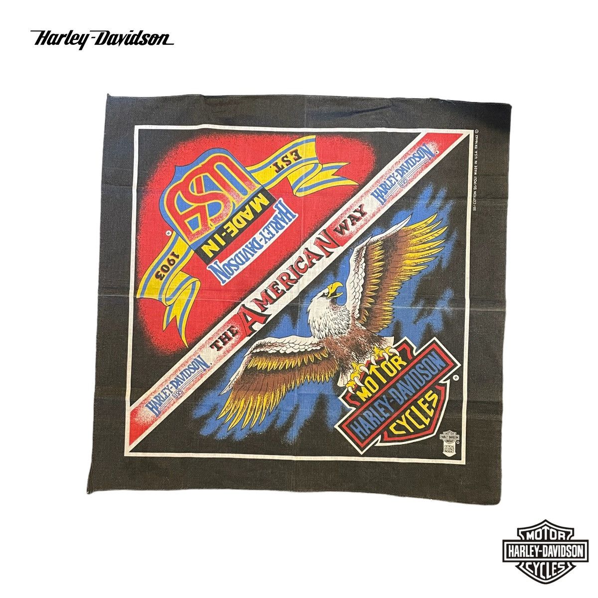 Harley Davidson × Vintage Vintage Harley Davidson Motorcycle Bandana 50/50 soft fabric, HDOLP logo "The American Way Made in USA" Eagle Size ONE SIZE - 2 Thumbnail