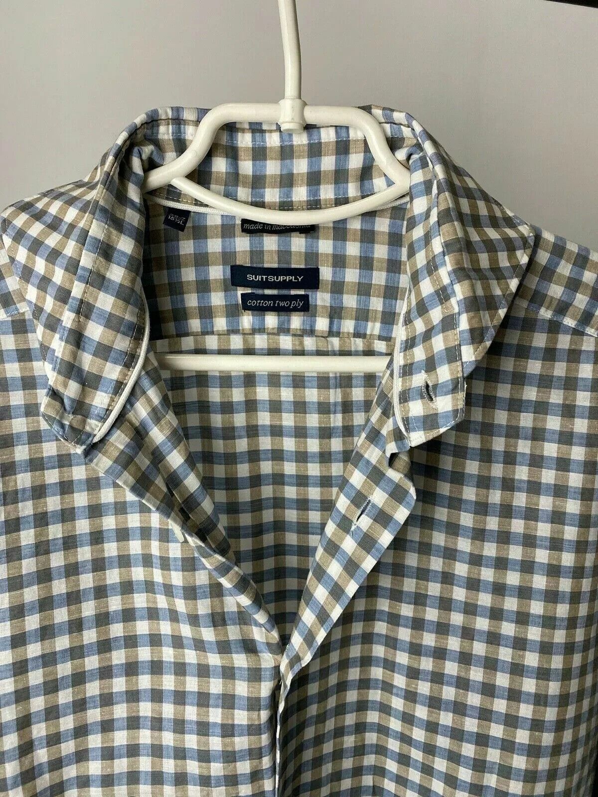 Suitsupply Suitsupply Men's Cutaway Collar Gingham Check Shirt Two Ply Size US L / EU 52-54 / 3 - 3 Thumbnail