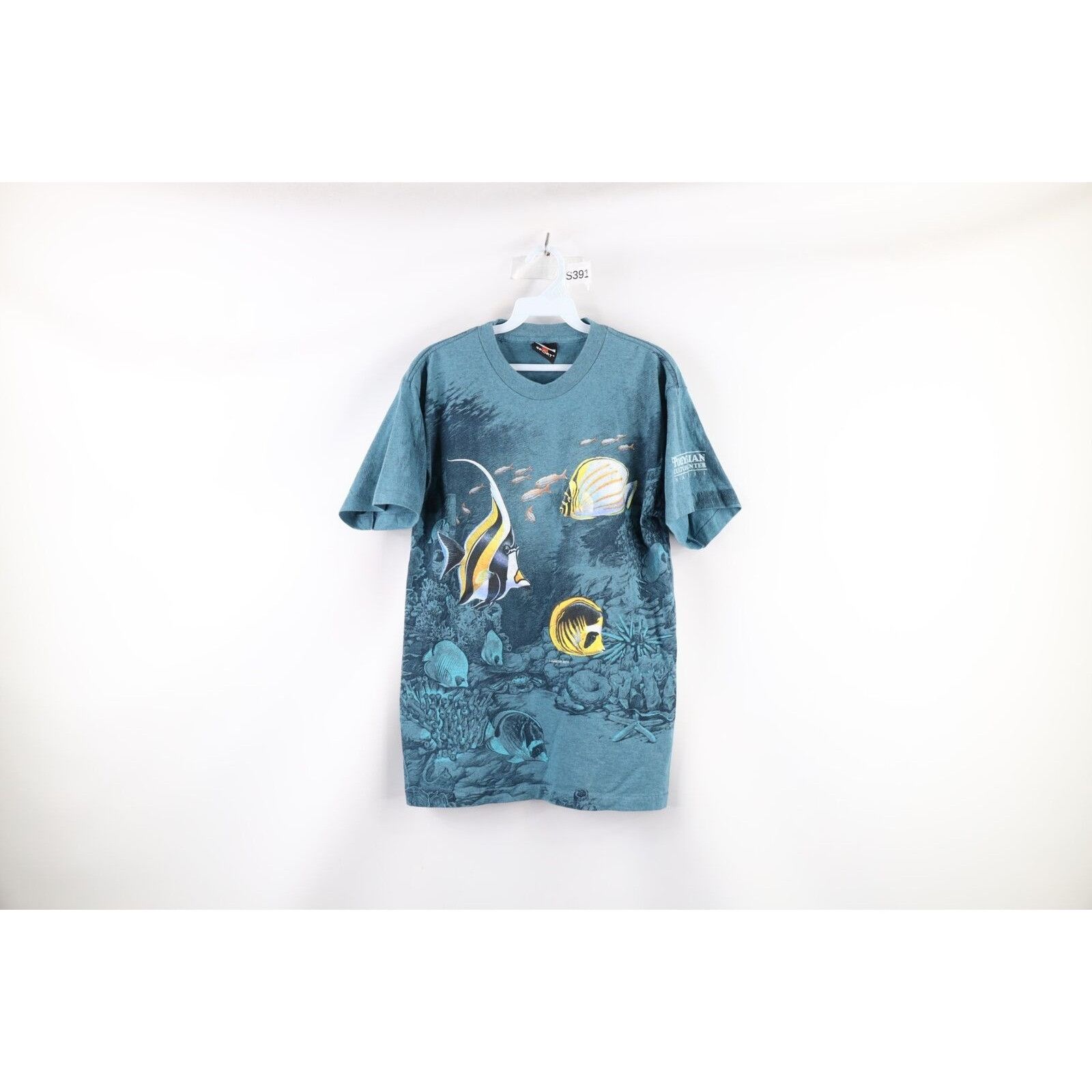 image of Vintage 90's Streetwear All Over Print Ocean Fish T-Shirt in Blue, Men's (Size Small)