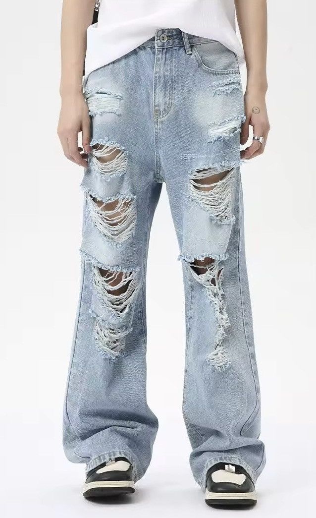 Japanese Brand × Vintage Y2K Ripped Hole Baggy Jean Size US 31 - 1 Thumbnail
