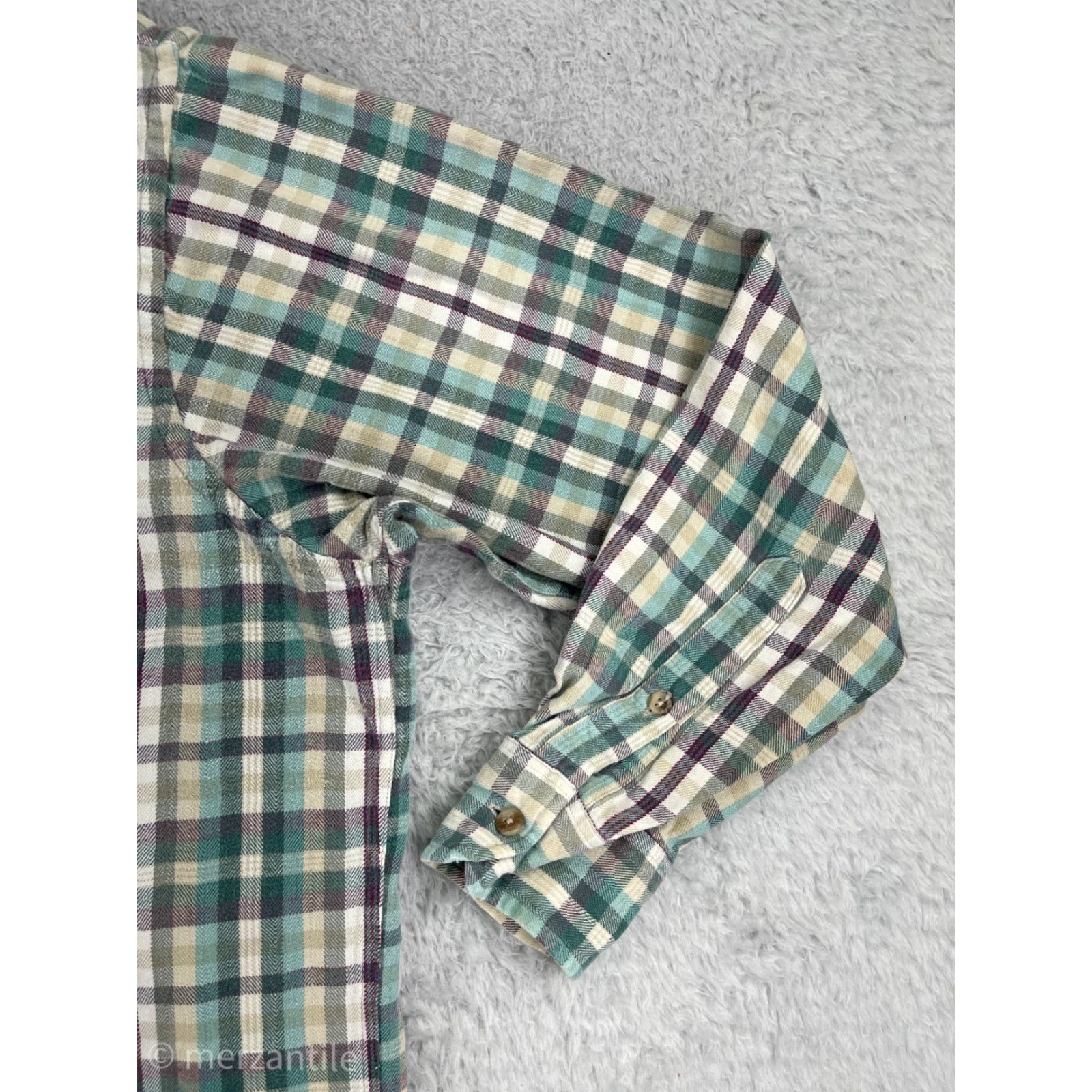 Vintage Windsor Shirt Mens Large Green White Plaid 100% Cotton Flannel Button Up Size US L / EU 52-54 / 3 - 6 Thumbnail