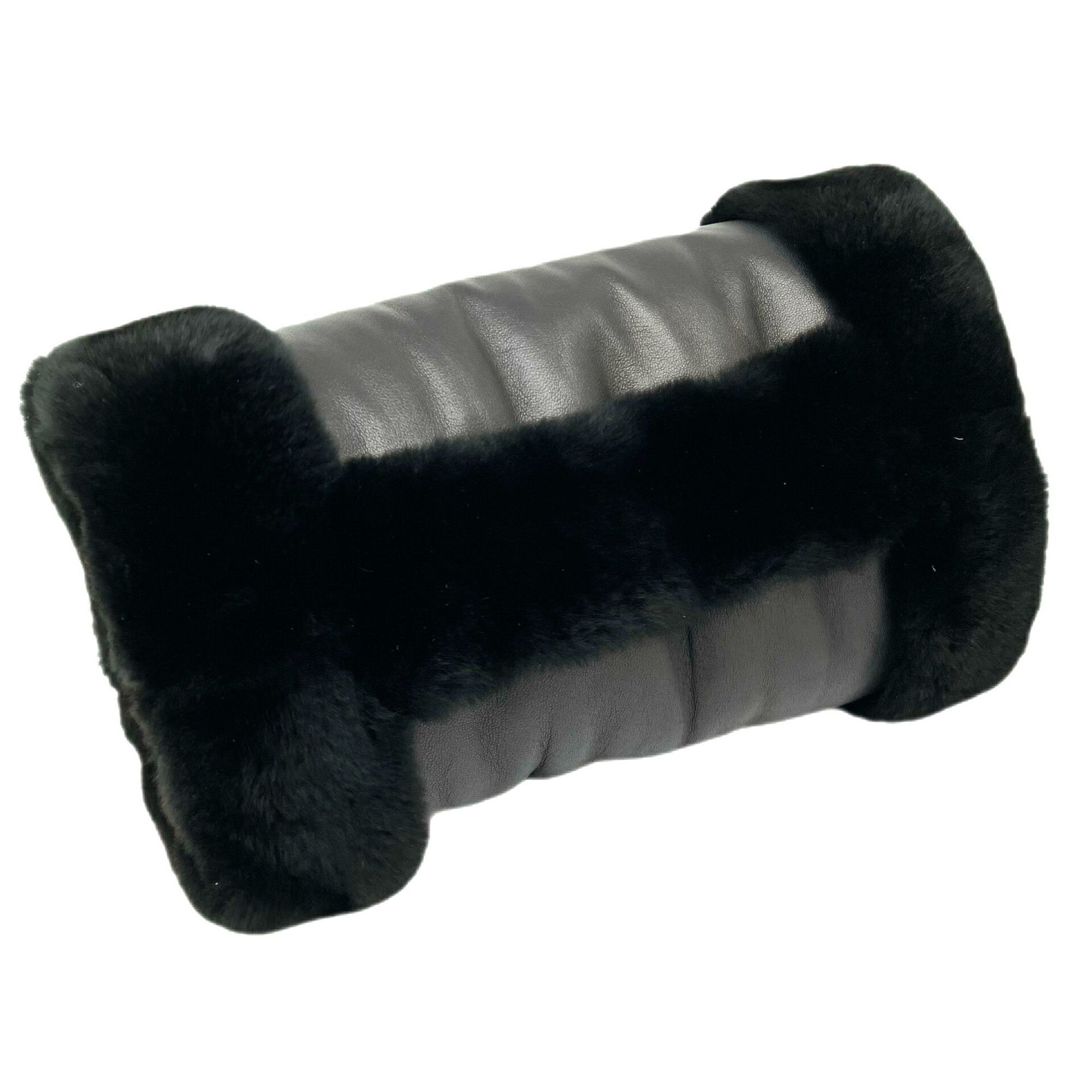 image of Hermes Hand Muff Black Warmer Gloves Sheepskin Nutria Lambskin Fur, Women's