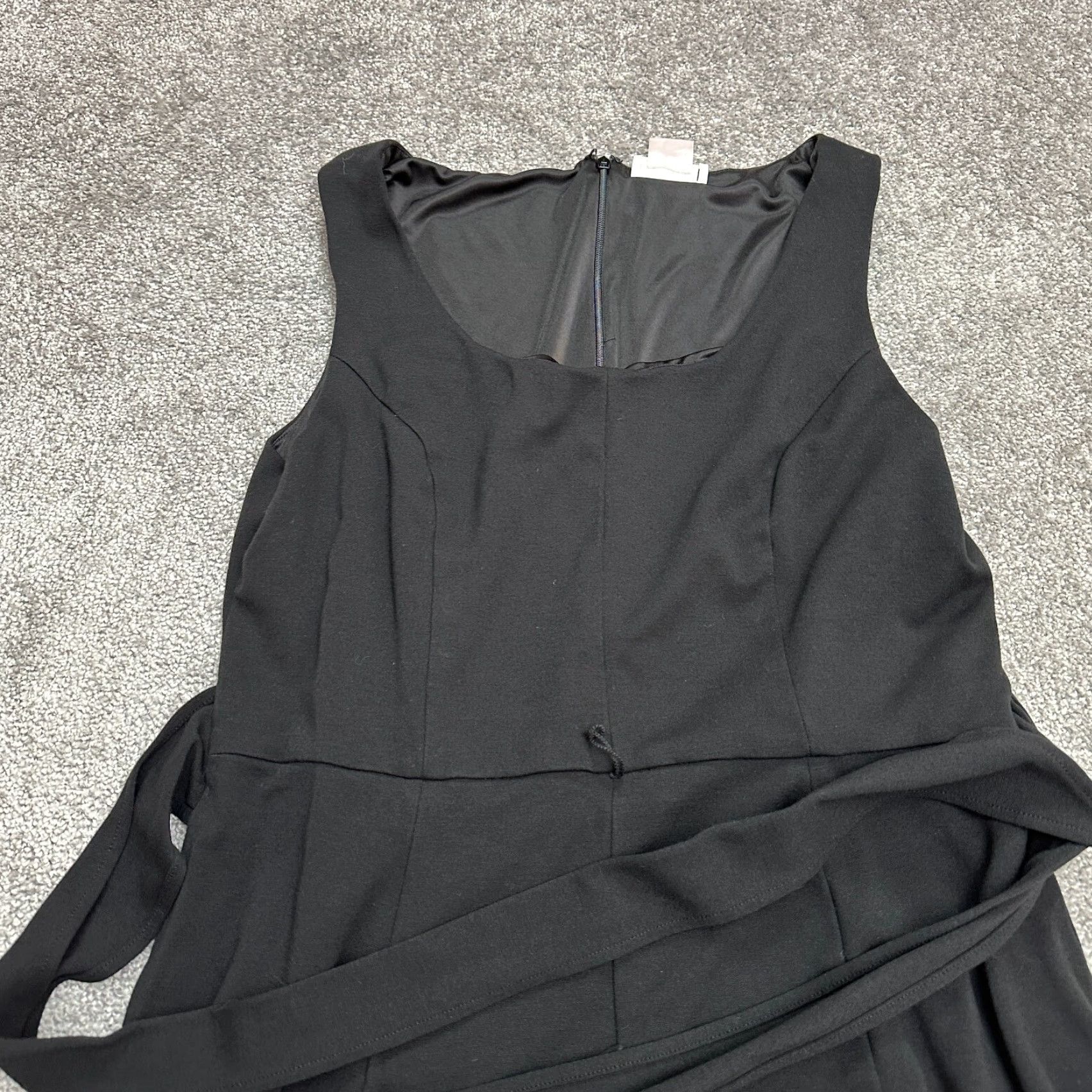 Vintage Kate Hill Dress Womens 14 Black Square Neck Sleeveless Belted A-Line Knee Length Size XL / US 12-14 / IT 48-50 - 3 Thumbnail