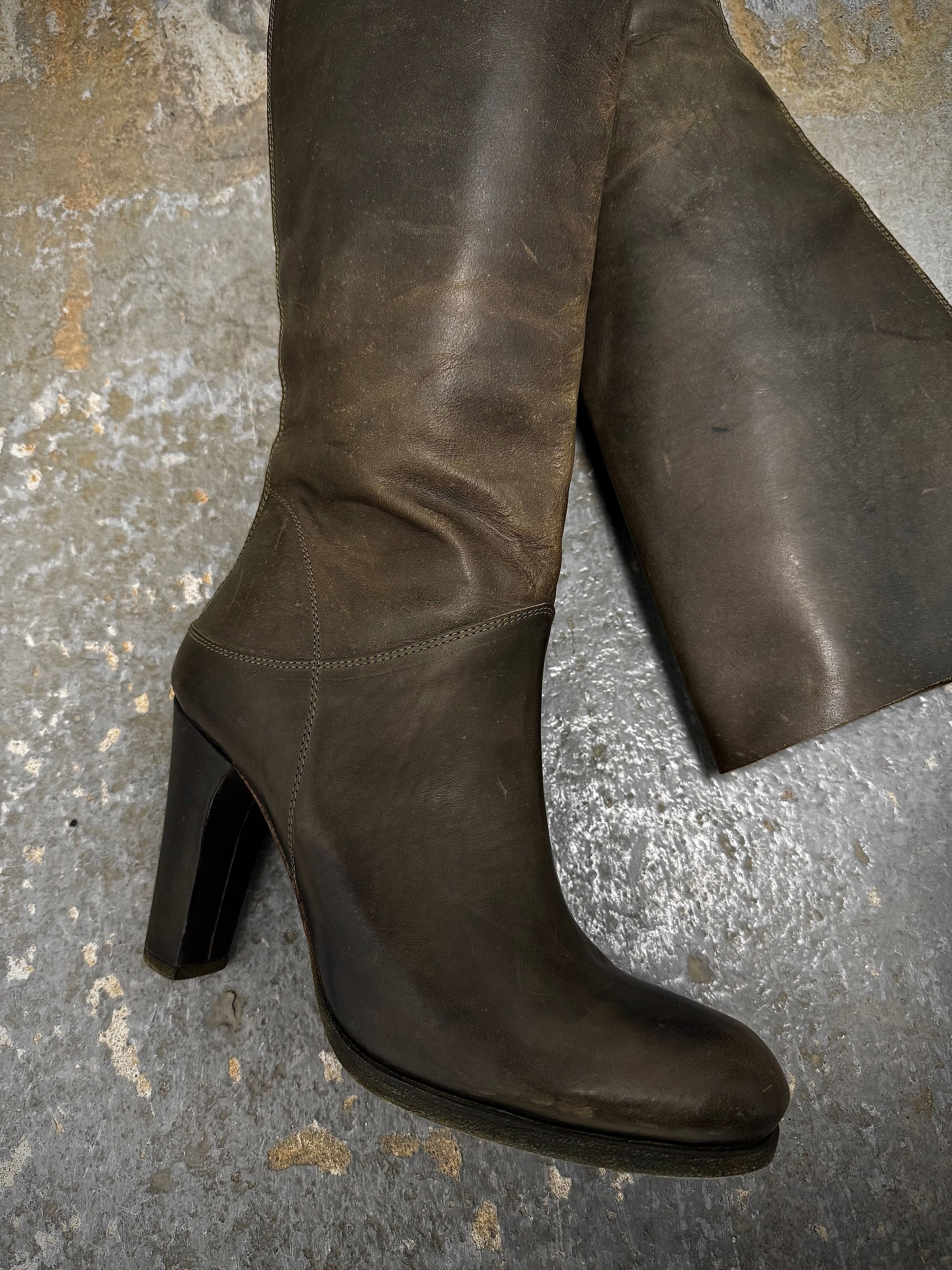 Ma+ Ma+ Ivy Green Tall Back Zip Calf Leather Boots Size US 5 / EU 37 - 3 Thumbnail