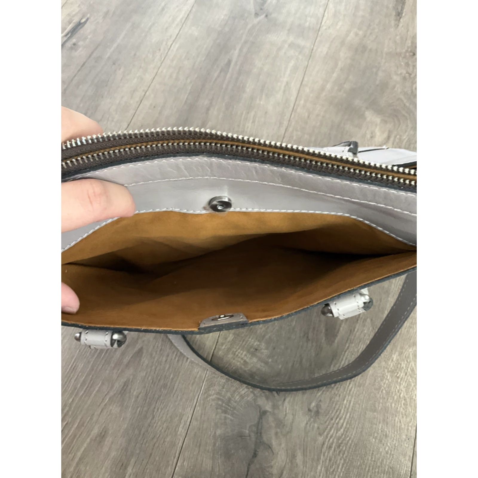 Patricia Nash Patricia Nash Josselin Leather Satchel Stone Tooled - Stone Gray Large Bag with Cross-Body Strap, Lined, Brass Hardware Womens Size ONE SIZE - 5 Thumbnail