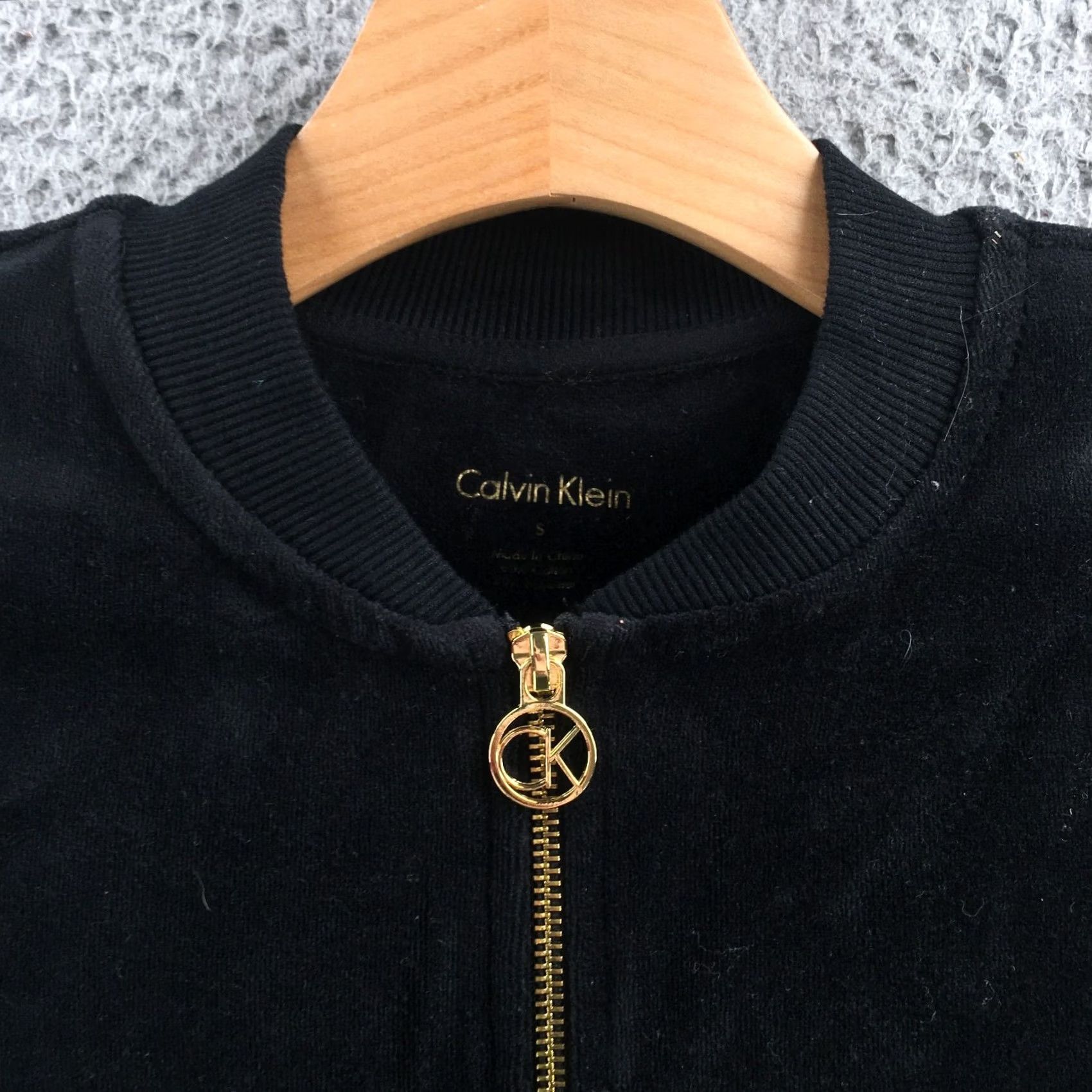 Calvin Klein Calvin Klein Zip Up Velour Jacket Womens S Black Cotton Blend Gold Logo Zipper Size S / US 4 / IT 40 - 3 Thumbnail