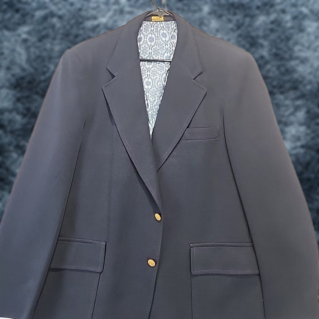 Vintage VINTAGE Tailored Jacket Leisure Suit Blazer Sport Coat Navy Blue 70s Mens 46 Reg Johnny Carson Groovy Mod 1970s Master Crafted Polyester Size 46R - 1 Thumbnail