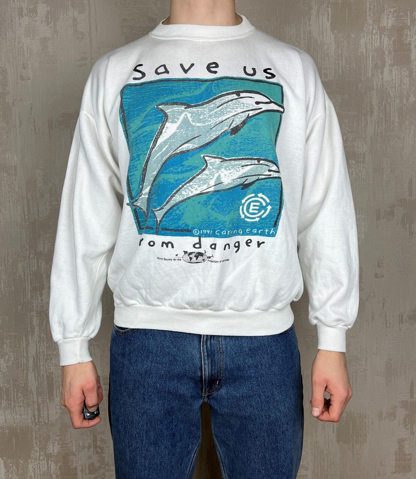 Vintage Vintage "Save Us From Danger" 1991 Caring Earth Sweatshirt Size US L / EU 52-54 / 3 - 2 Thumbnail
