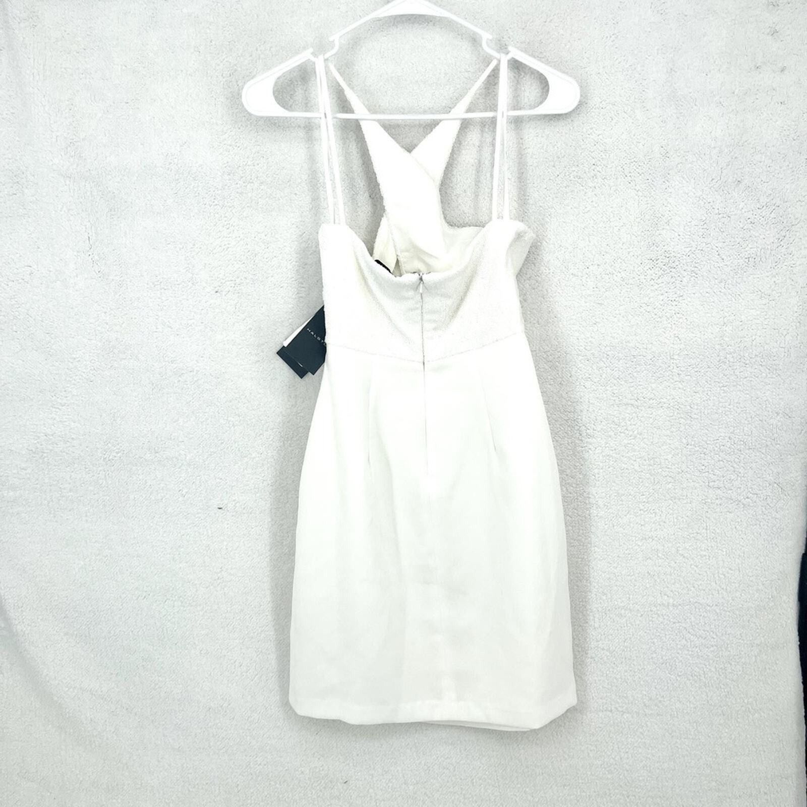 Halston Heritage Halston 2 Mini White Halter Cross Front Diletta Sequin NEW Size XS / US 0-2 / IT 36-38 - 5 Thumbnail