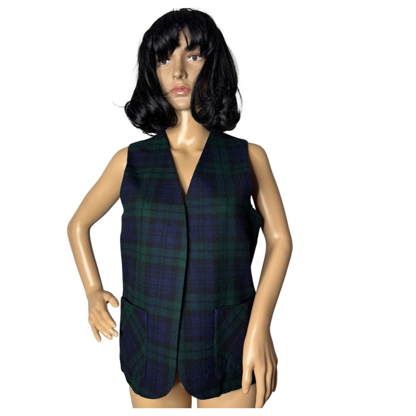 Vintage Vtg Plaid Green wool open front pocketed vest lined medium Size M / US 6-8 / IT 42-44 - 2 Thumbnail