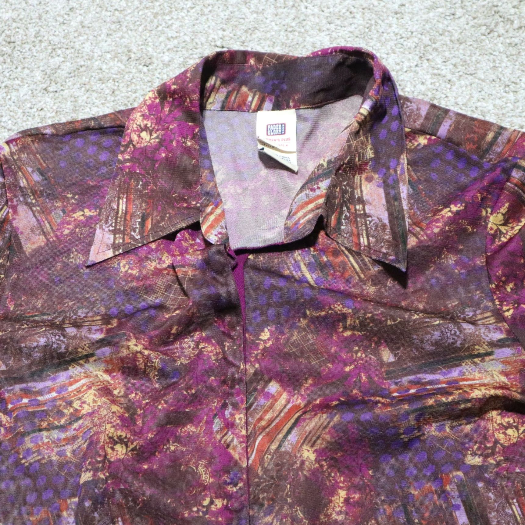Faded Glory Faded Glory Shirt Blouse Woman Plus Size 22W/24W Purple Round Neck Long Sleeve Casual Womens Size 3XL / US 20-22 - 3 Thumbnail