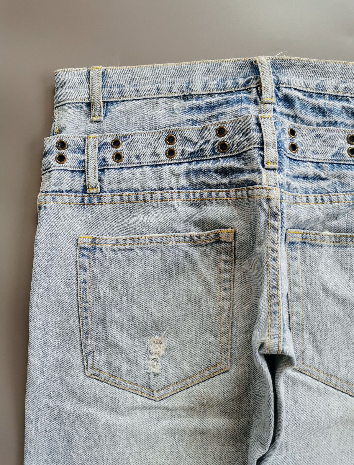 Japanese Brand Mouth Valley Double Waist Light Blue Distressed Jeans Size US 31 - 6 Thumbnail