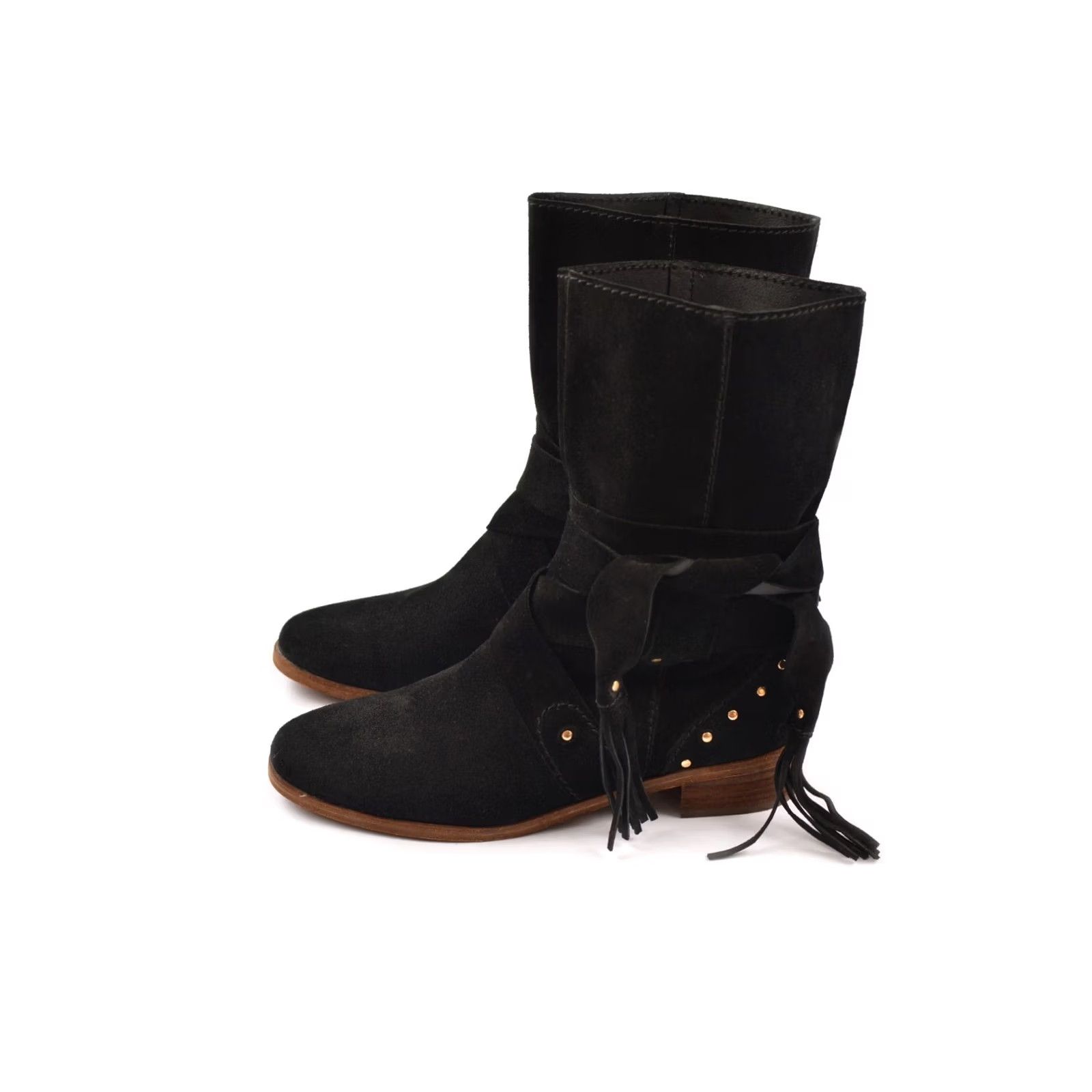 Vintage See By Chloe Crosta Black Studded Suede Designer Ankle Boots Size 38 Womens Boots Black Suede 90s? Size US 5 / IT 35 - 2 Thumbnail