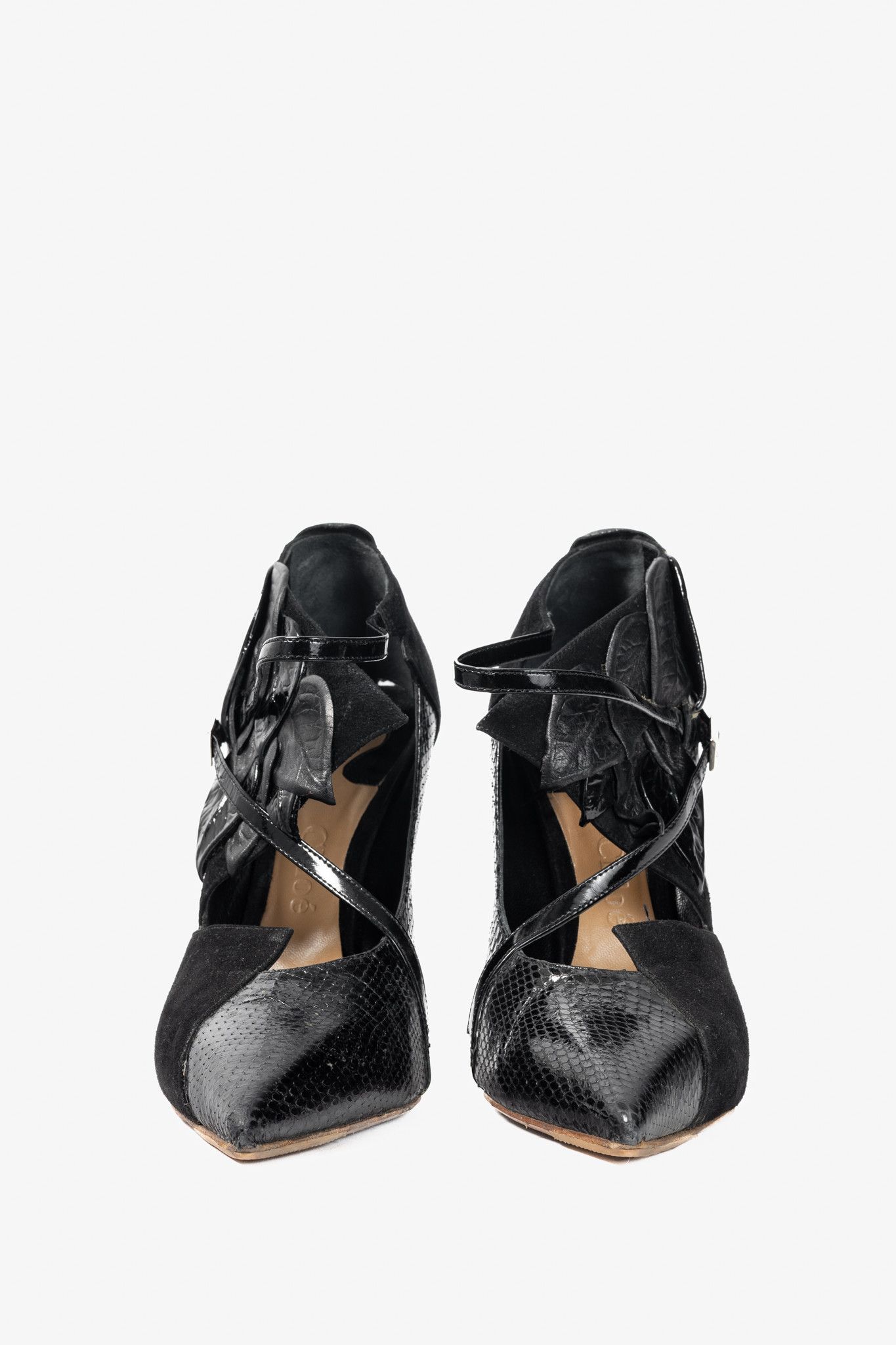 Chloe Chloe AW08 Runway Snake-Embossed/Suede/Leaf-Applique Heels Size US 6 / IT 36 - 2 Thumbnail