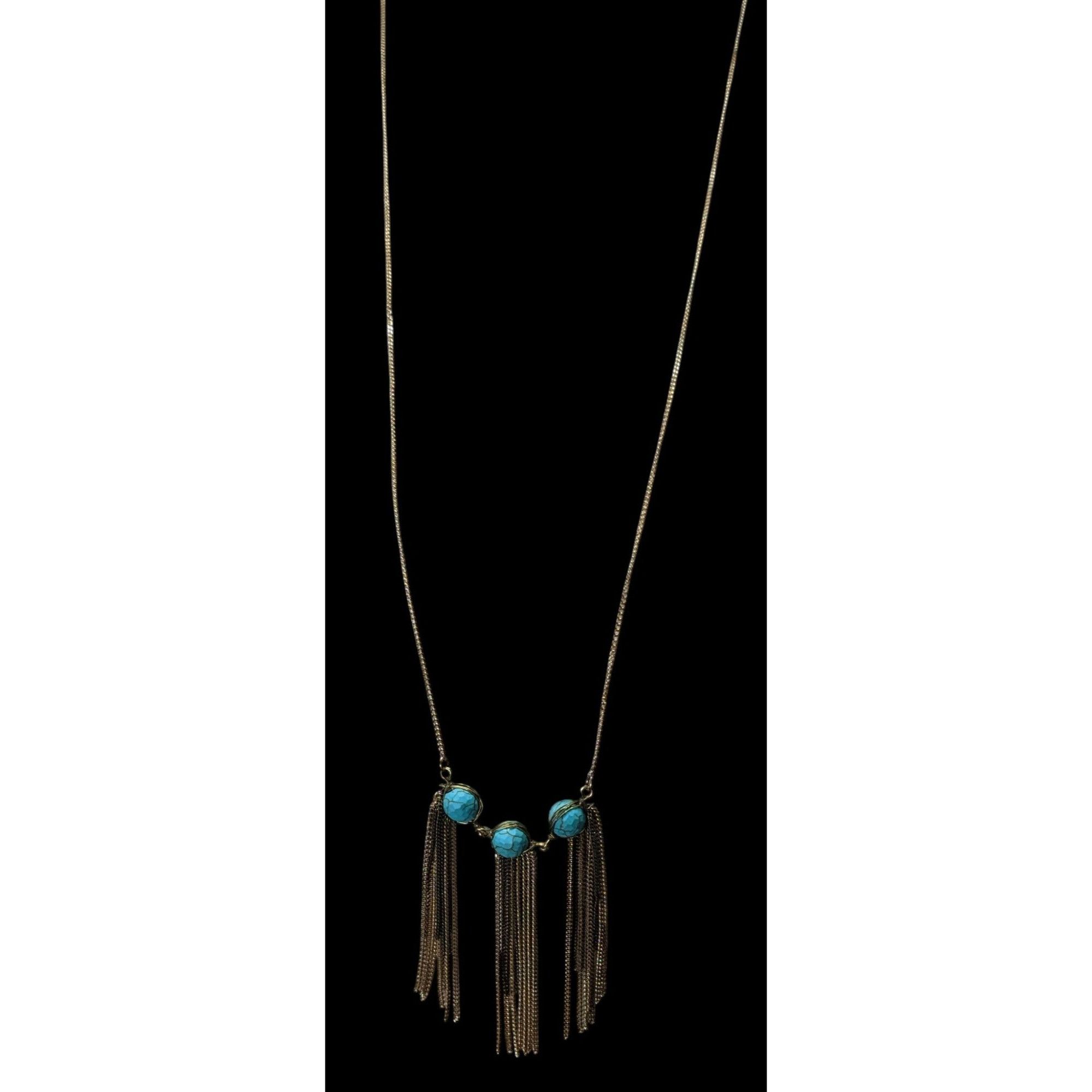 Other Vintage Handmade Turquoise Bohemian Chain Tassel Necklace Wi Size ONE SIZE - 2 Thumbnail