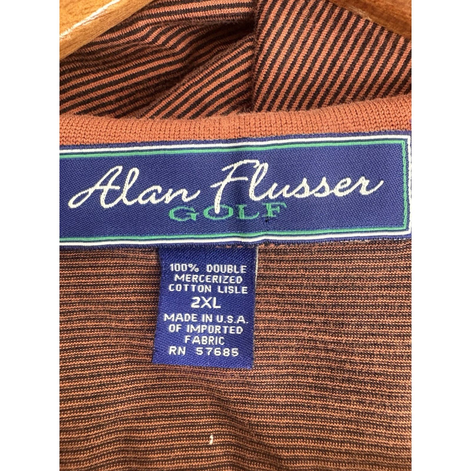 Vintage VINTAGE Alan Flusser Golf Polo Men’s 2XL Short Sleeve Burnt Orange/Black Striped Cotton Activewear Size US XXL / EU 58 / 5 - 7 Thumbnail