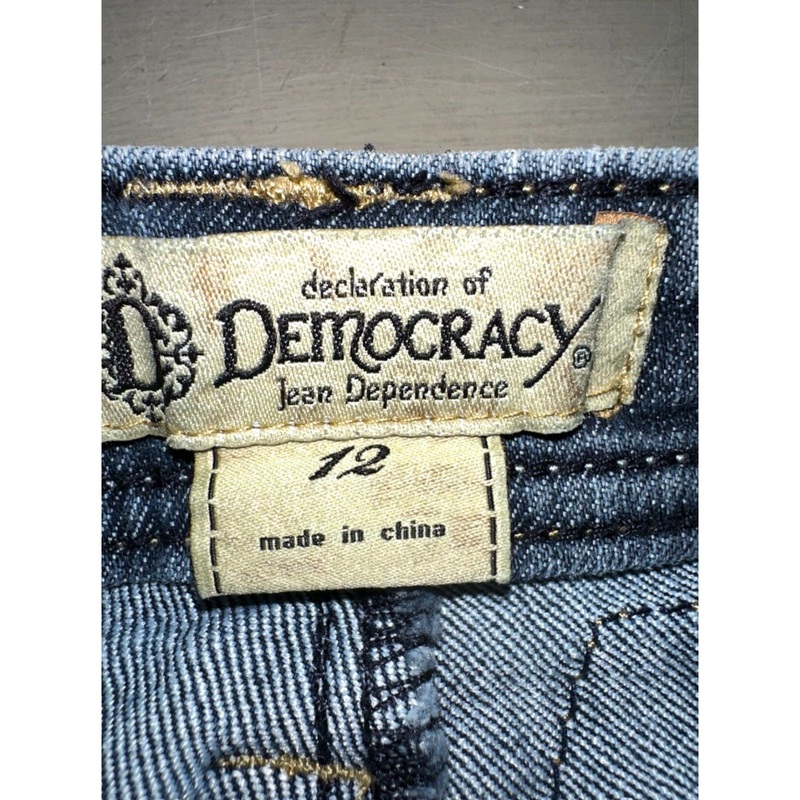 Vintage Democracy Jeans Women Size 12 Slim Straight Flood Embroidery Blue Denim Slimming Straight Women's Jeans Size 34" / US 12 / IT 48 - 3 Thumbnail