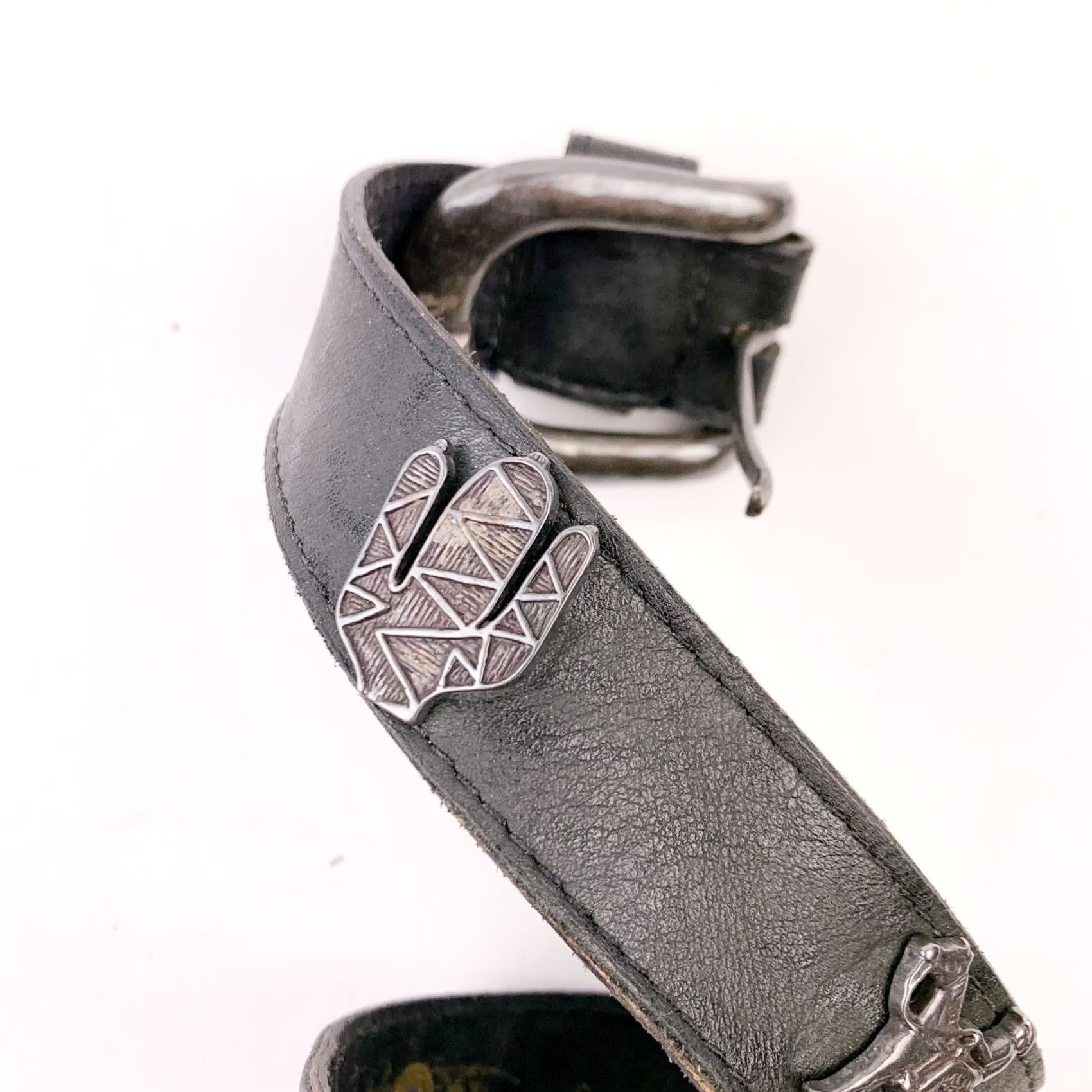 Vintage VINTAGE Patricia Green Black Leather Belt Size Small 31" Cactus Horse Conchos Womens Size ONE SIZE - 4 Thumbnail