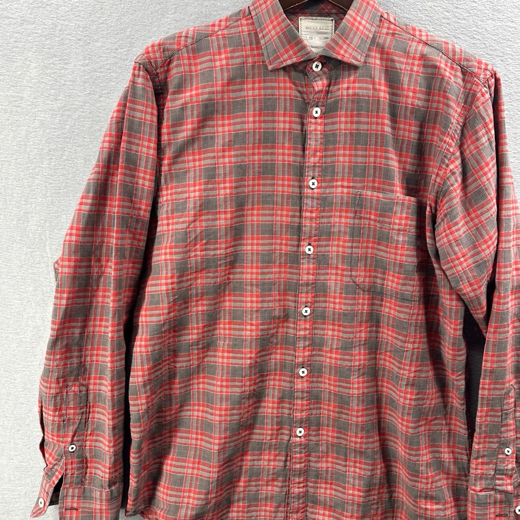Billy Reid Billy Reid Plaid Button-Up Shirt Mens Medium Red Gray Long Sleeve Cotton Classic Size US M / EU 48-50 / 2 - 3 Thumbnail