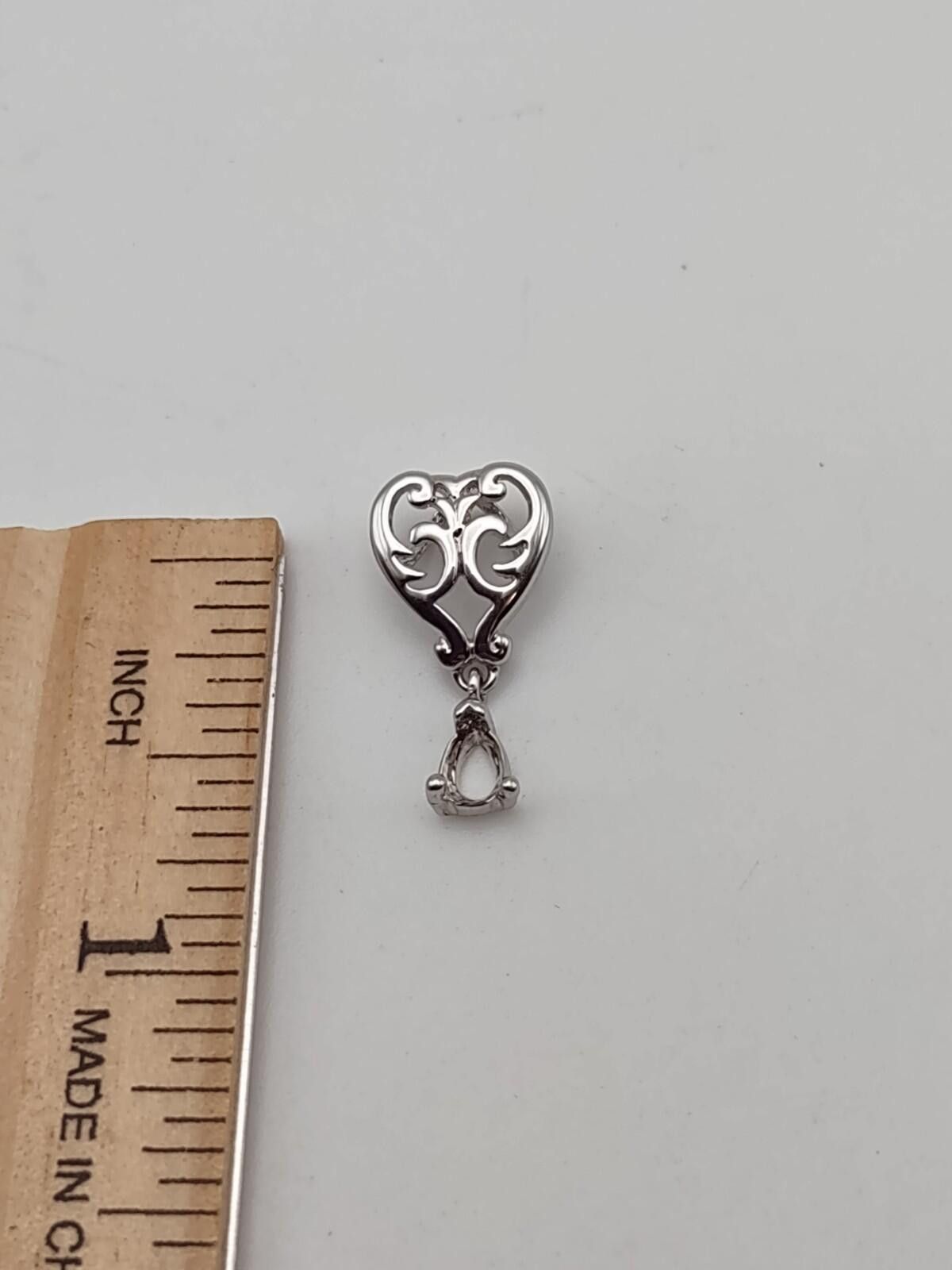 The Unbranded Brand Sterling Scroll Heart Pendant Mount Pear Shape Stone 925 Size ONE SIZE - 2 Thumbnail