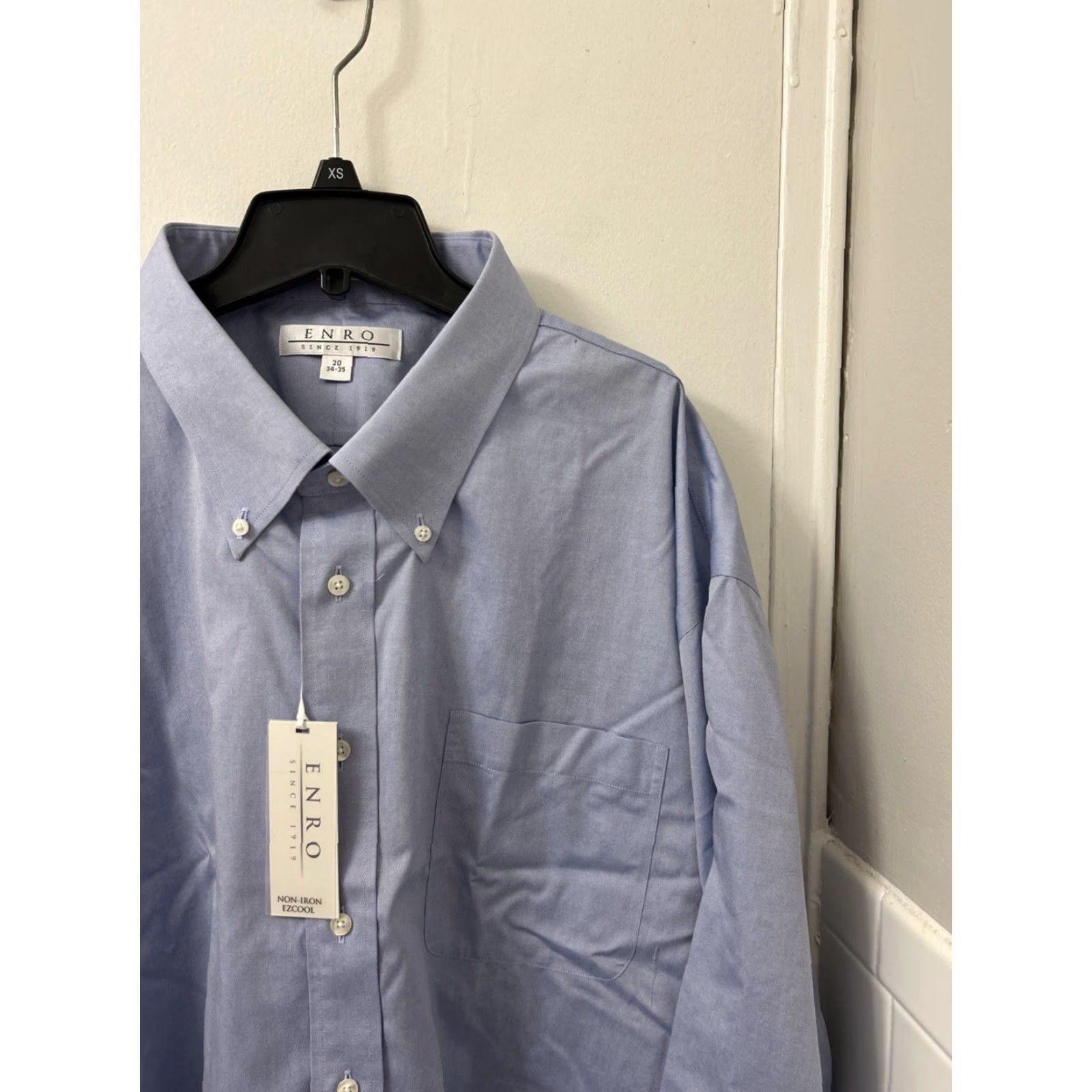 Enro Dress Shirt Mens 20 Blue Oxford Button-Down Non-Iron EZCool Long Sleeve