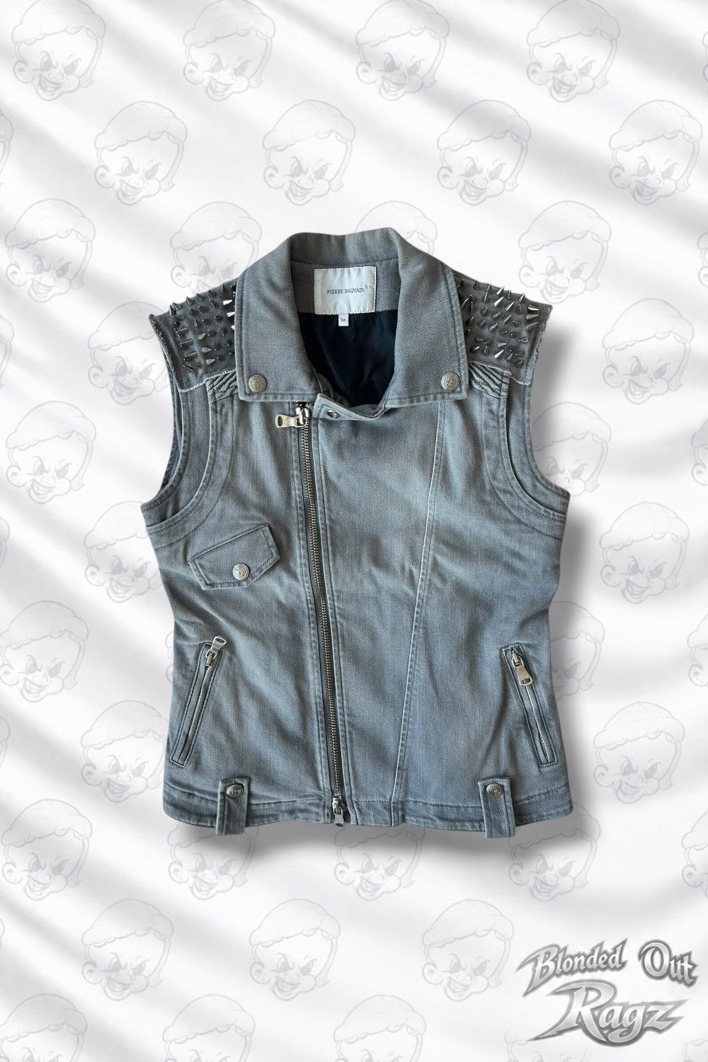 Pierre Balmain Pierre Balmain Spikes Studded Zip Denim Vest Jacket Archive Size XS / US 0-2 / IT 36-38 - 1 Thumbnail