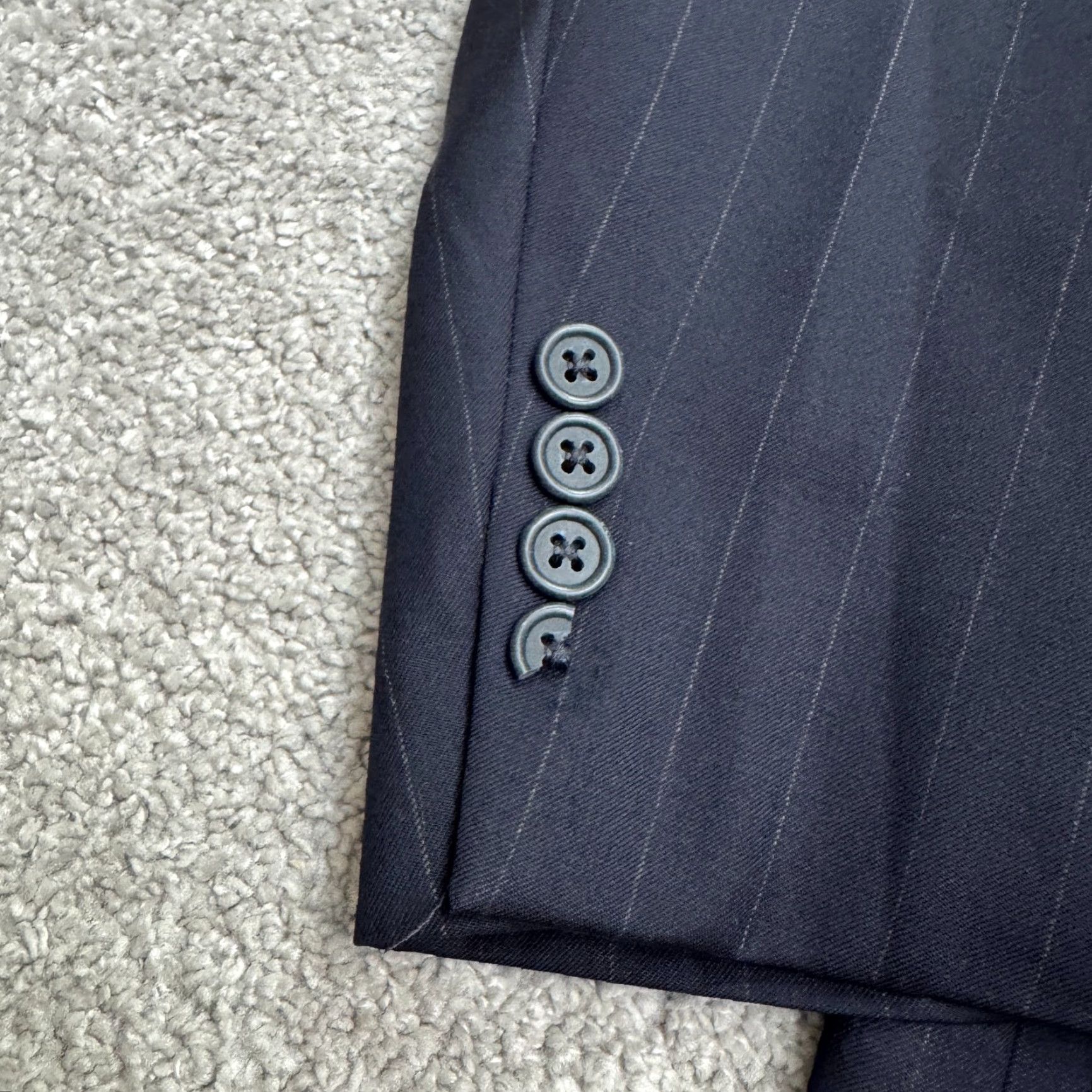 Hart Schaffner Marx Hart Schaffner Marx Blazer Single-Breasted Wool Navy Striped 46 XL Mens Jacket Front Two-Button Notch Lapel Classic Business Formal Blazer Size 46R - 4 Thumbnail
