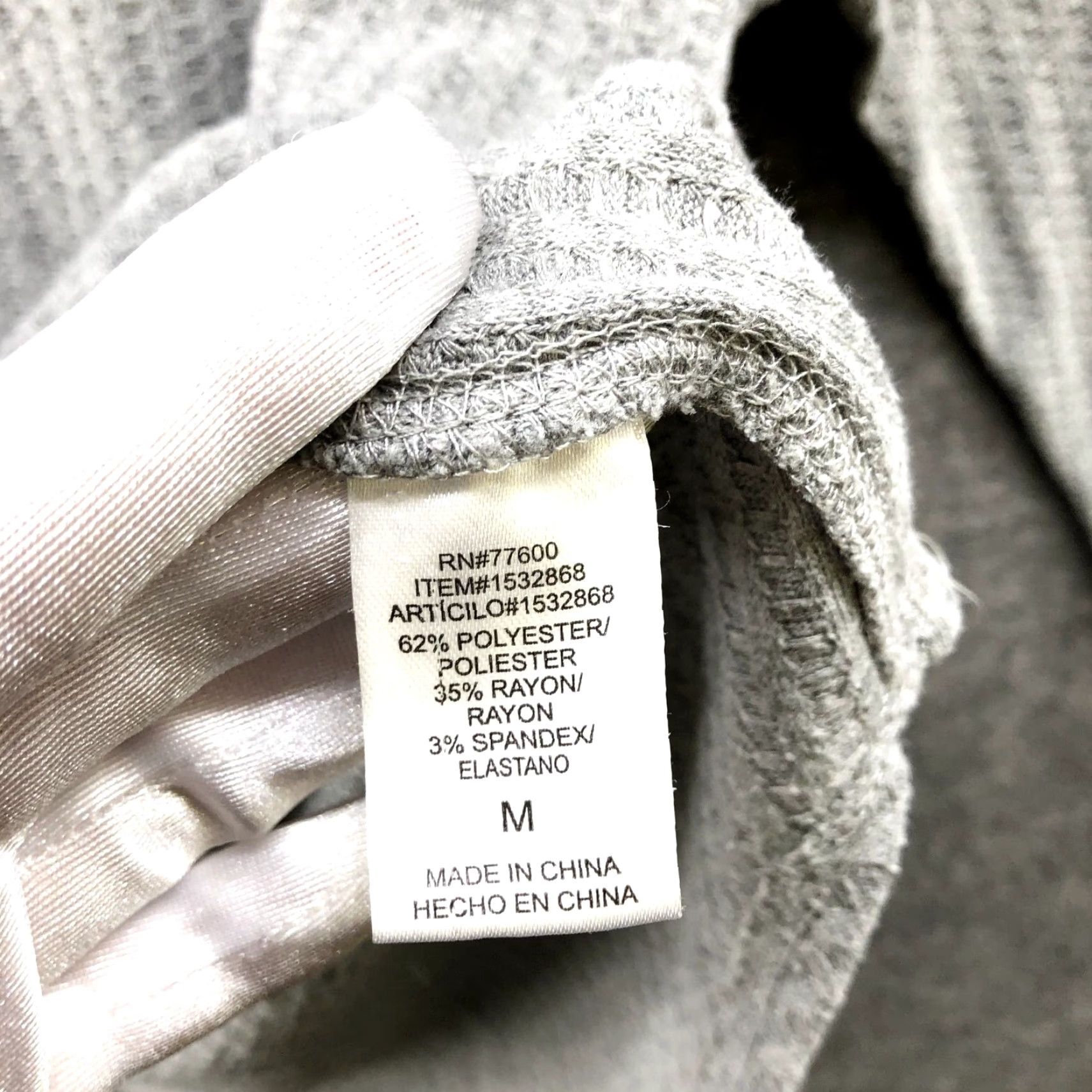Vintage Chaser Thermal Hoodie T Shirt Womens M Gray Long Sleeve Crew Neck Pullover Casual Knit Polyester Blend Oversized Size M / US 6-8 / IT 42-44 - 6 Thumbnail