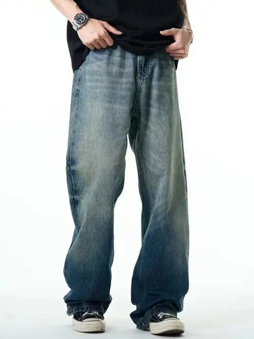 Japanese Brand × Jean Blue washed distressed American street oversized loose jeans Size US 34 / EU 50 - 4 Thumbnail